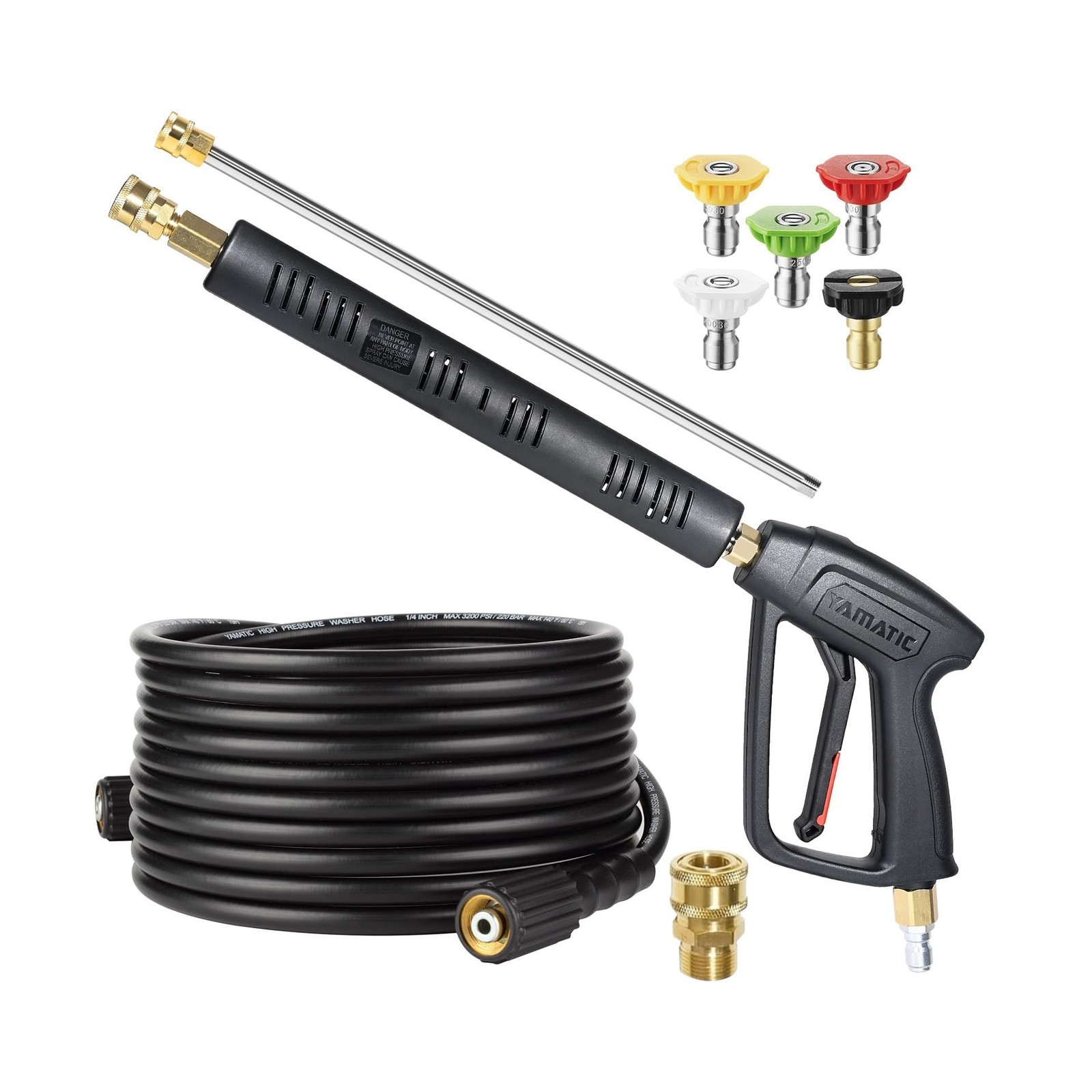 YAMATIC Pressure Washer Gun and Hose Kit, 25 FT Kink Resistant Powe… Fast Ship
