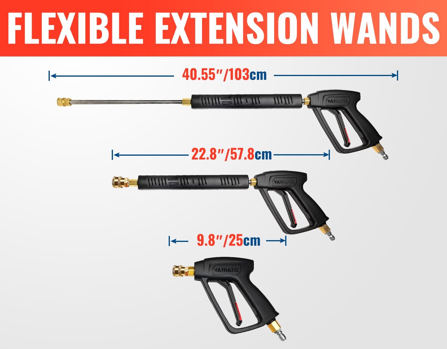 YAMATIC Pressure Washer Gun Wand with Swivel 3/8″ Plug & M22 Long Gun, Black