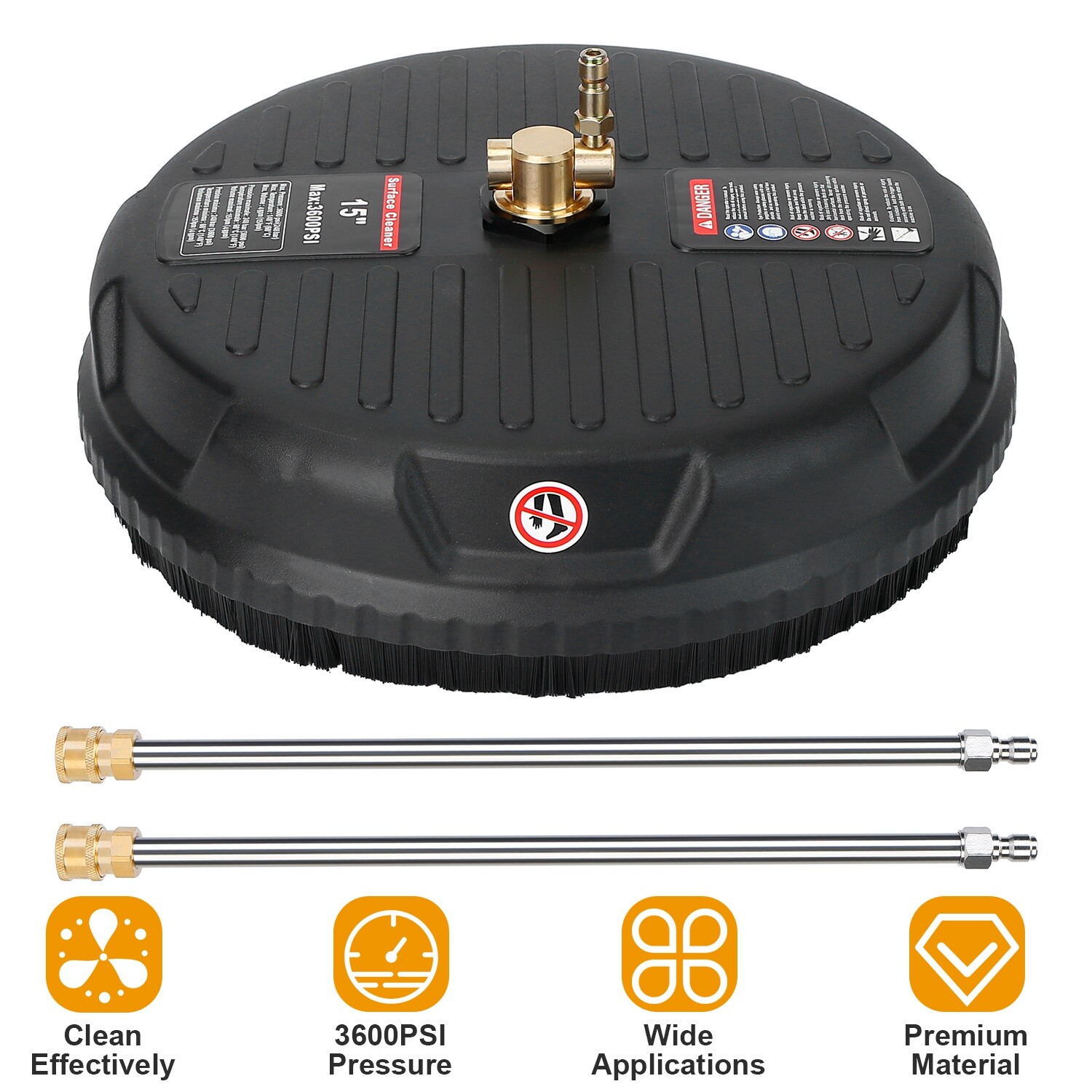 3600PSI 15″ Pressure Washer Surface Cleaner w/ 2 Extension Wand & Quick Connect