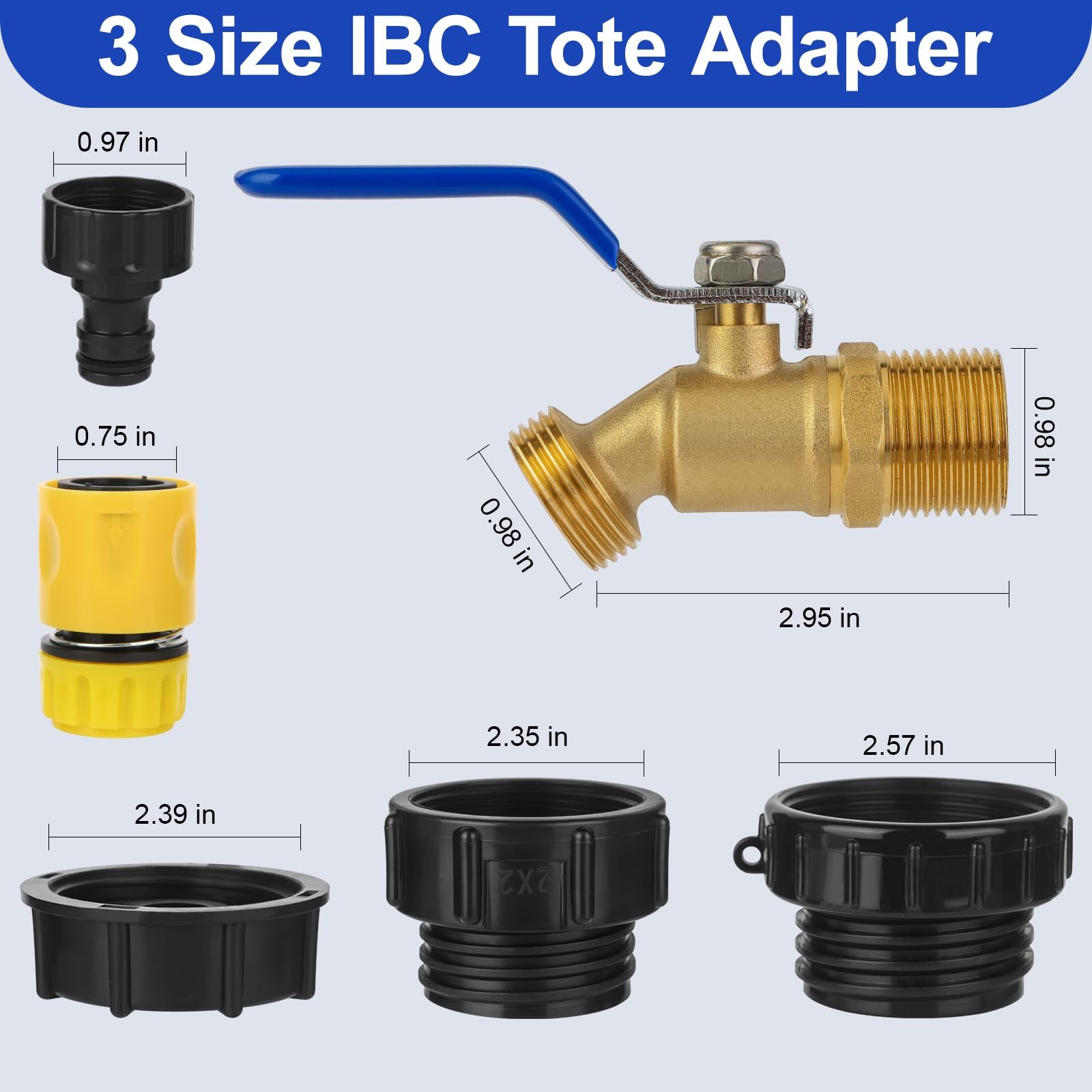 275-330 Gallon IBC Tote Hose Adapter,3-Size 3/4 inches, Blue
