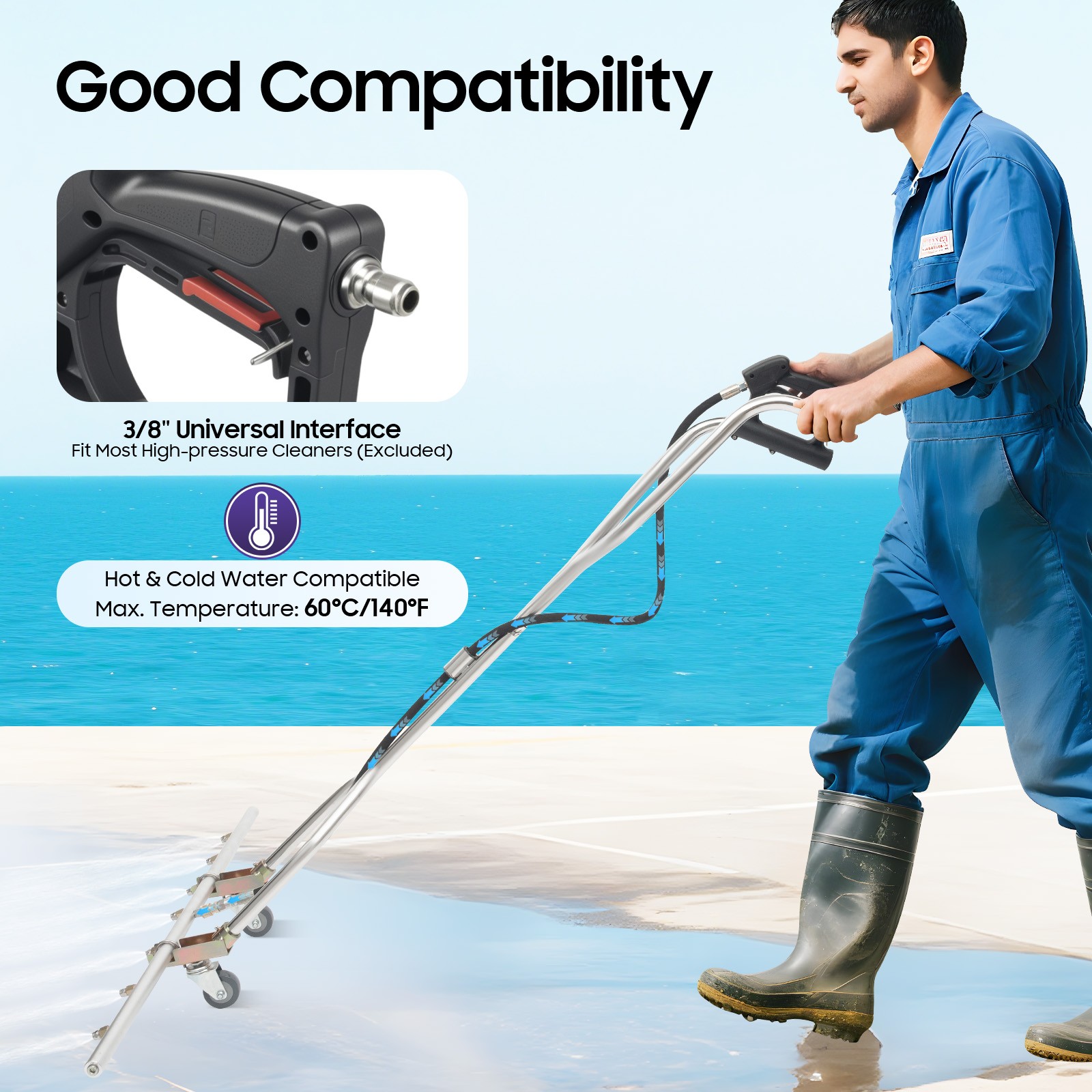 39″ 7-Hole Water Broom For Hot and Cold Water Pressure Washer 100x160cm/39*63in