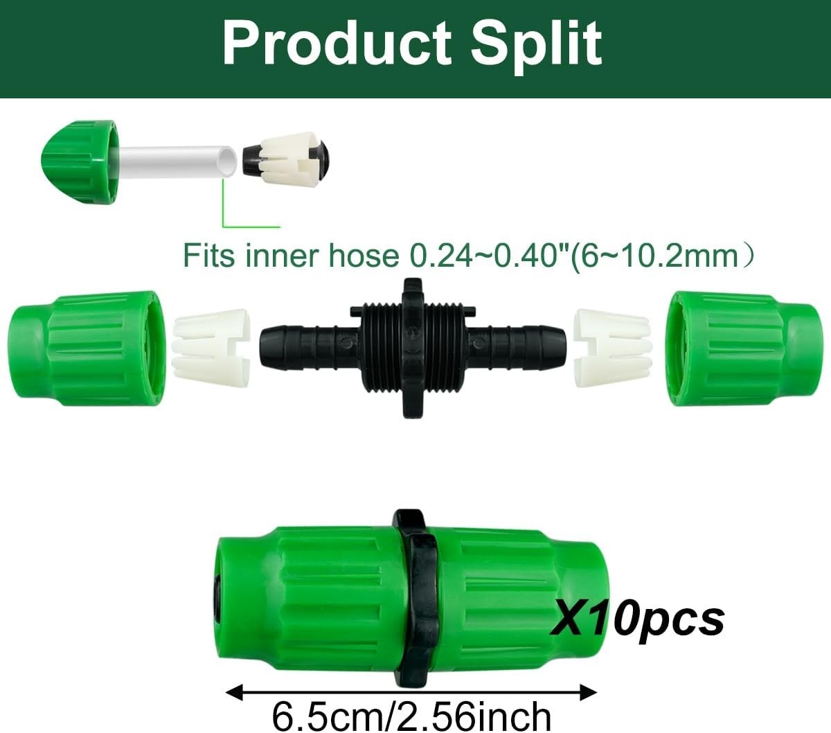 10 Sets Expandable Garden Hose Repair Kit, Plastic Flex ½ inch, Green