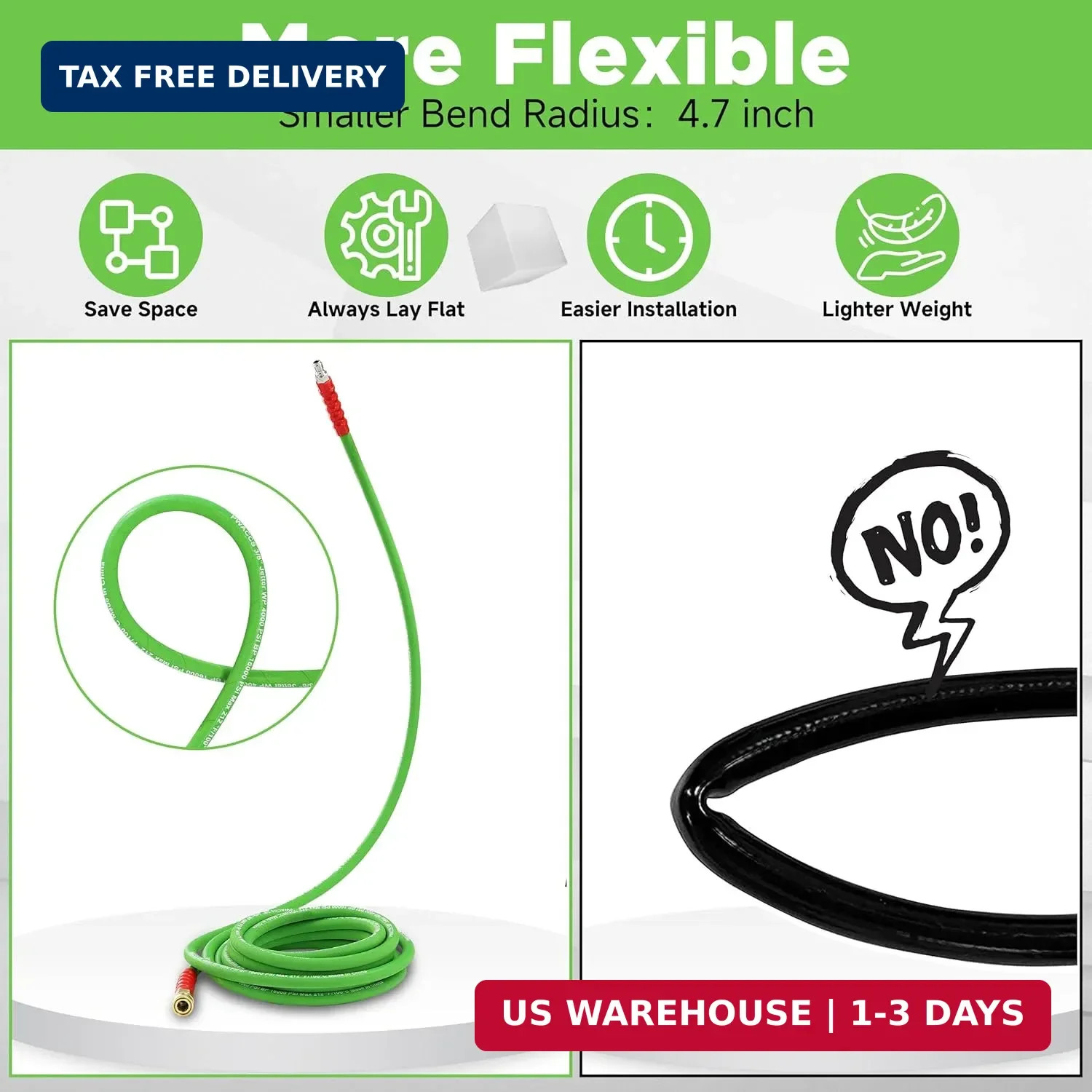 PWACCS 25FT Pressure Washer Hose, 3/8″ Kink-Resistant for Hot/Cold Water | Steel