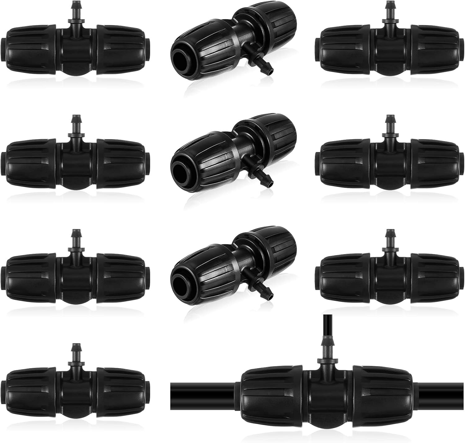 12 Pcs Barbed Tee Drip Irrigation Tubing for 1/2 inch to 1/4 inch, Black
