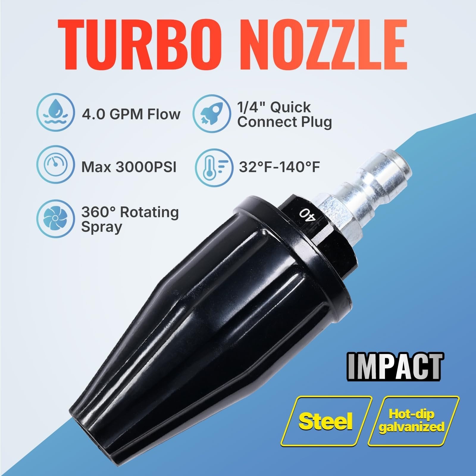 YAMATIC Pressure Washer Turbo Nozzle 3000 PSI 4.0 GPM 360° Rotating