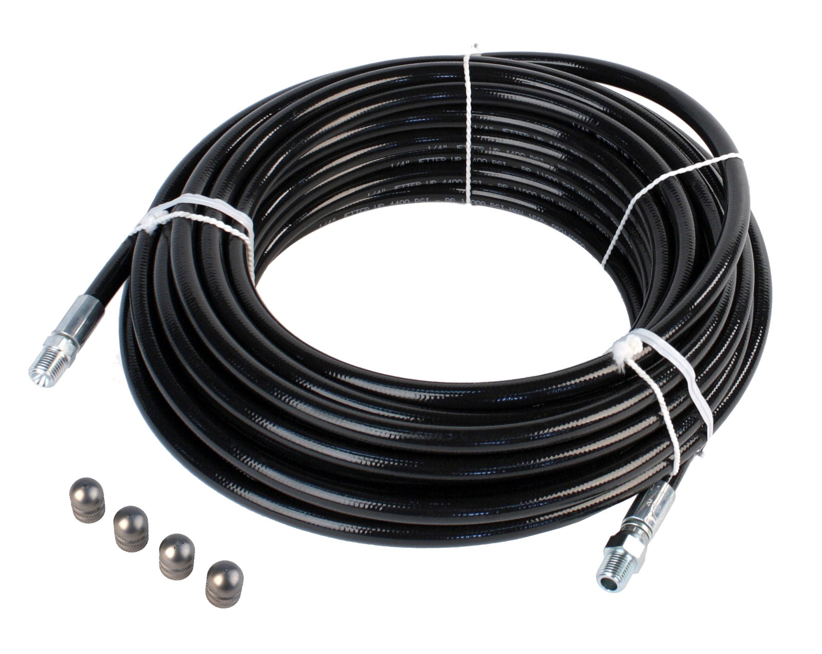 Sewer Jetter Hose4800 PSI & 4 Thruster Flusher Monster & Degreaser Nozzles