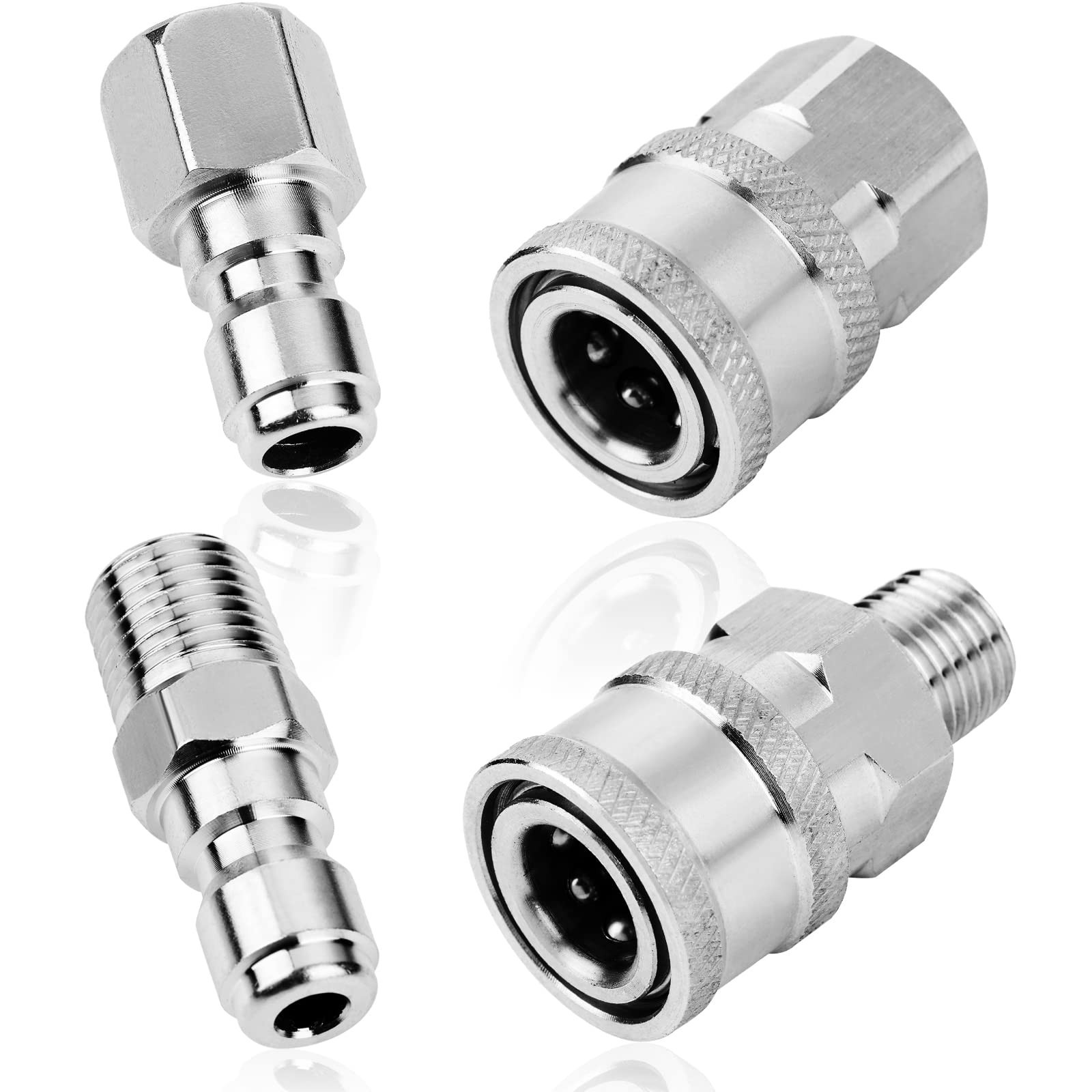 2 Sets NPT 1/4 Inch Pressure Washer Coupler Quick Connect Plug Stainless Stee…
