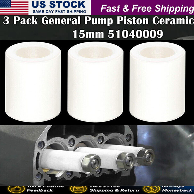 3x General Pump Piston Ceramic 15mm 51040009 For TP Pumps TP2520 TP2526 TP2530