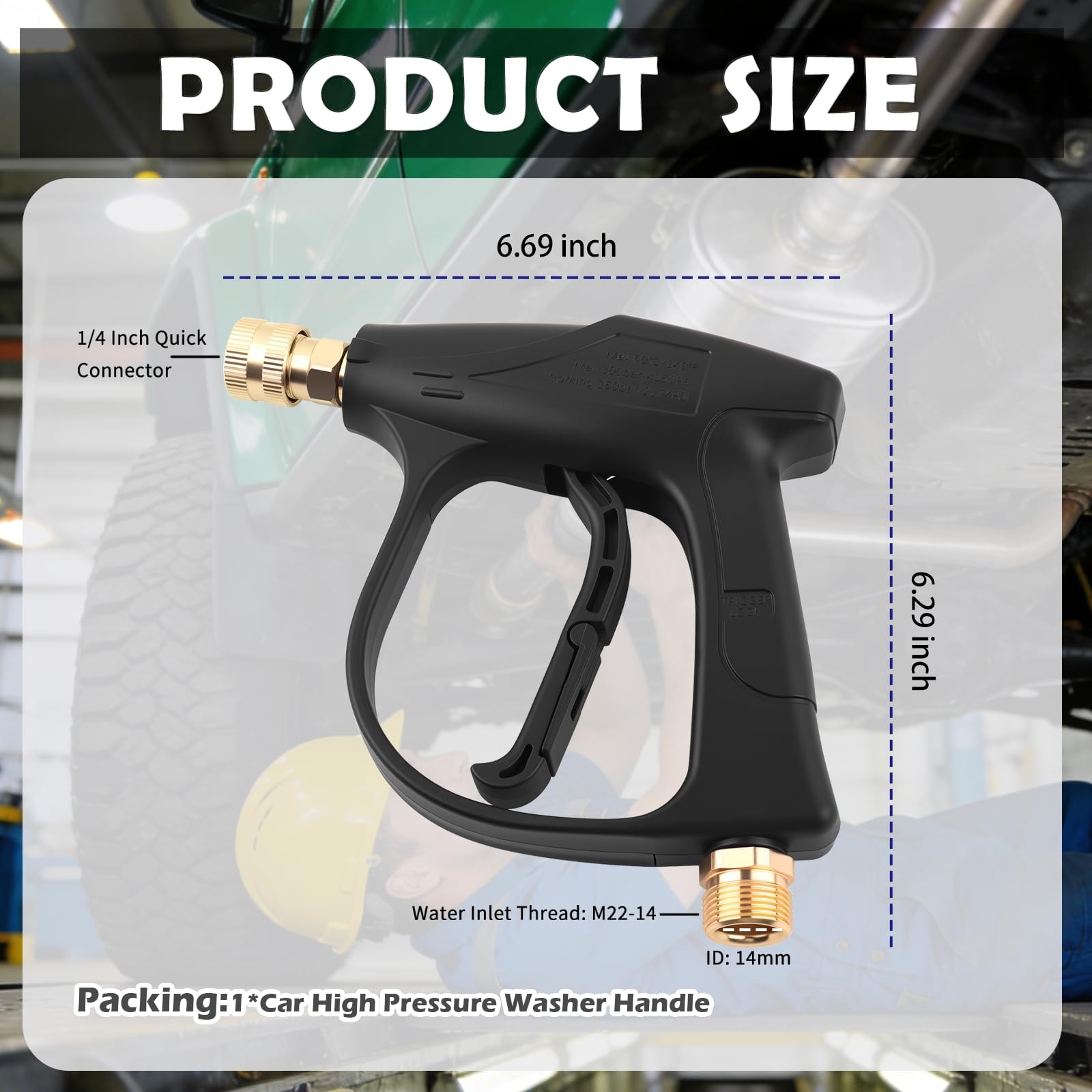 Car Short Pressure Washer Gun,4350 PSI Max 6.69×6.29×1.38 inch, Black