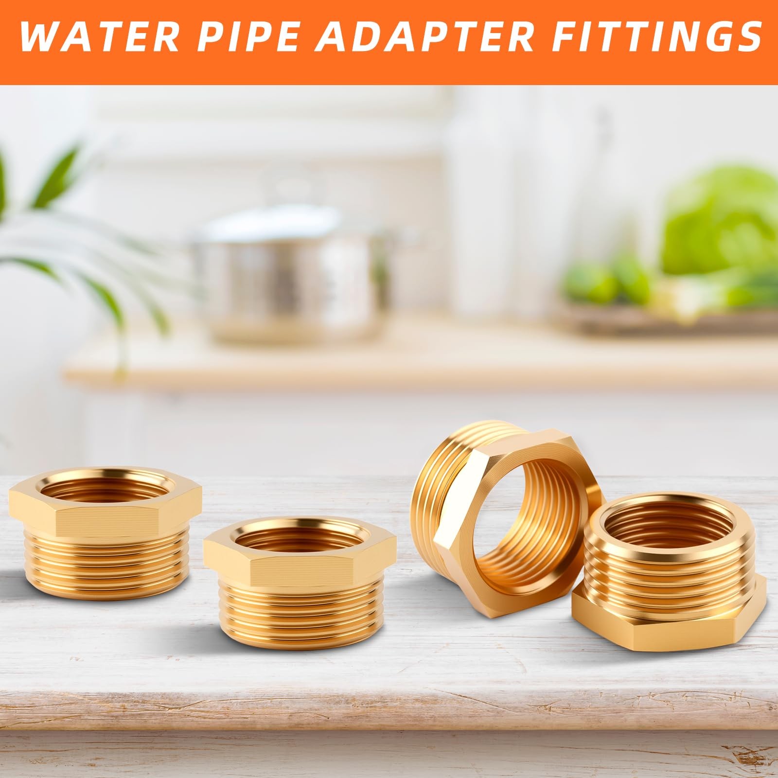 3/4″ GHT Male to 1/2″ NPT Female Brass Hose Adapter – 4 Pack 0.5 inches, Gold
