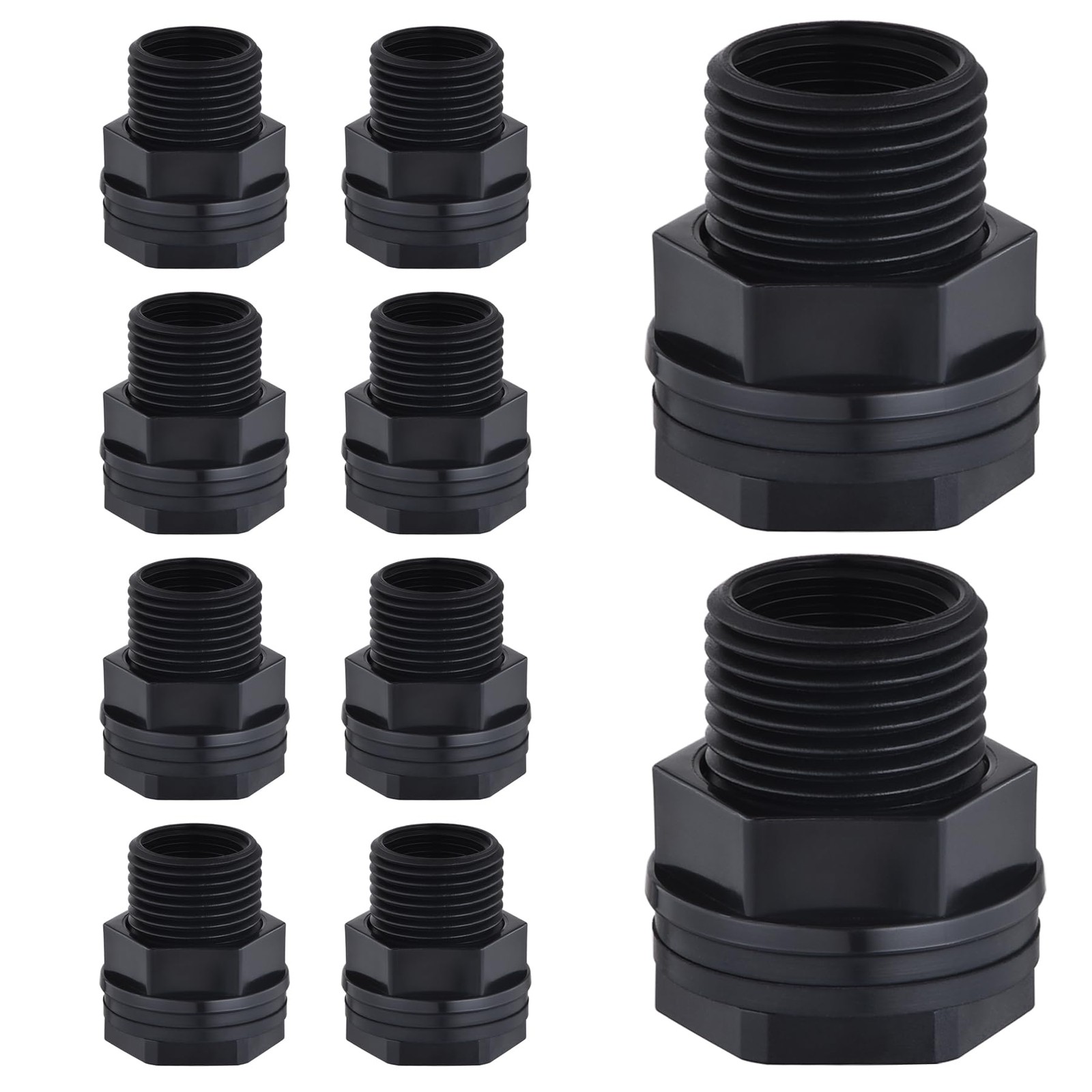 10 Pack Bulkhead Fitting, Garden Hose Threaded 3/4 Inch Male 1.05 inch, Black