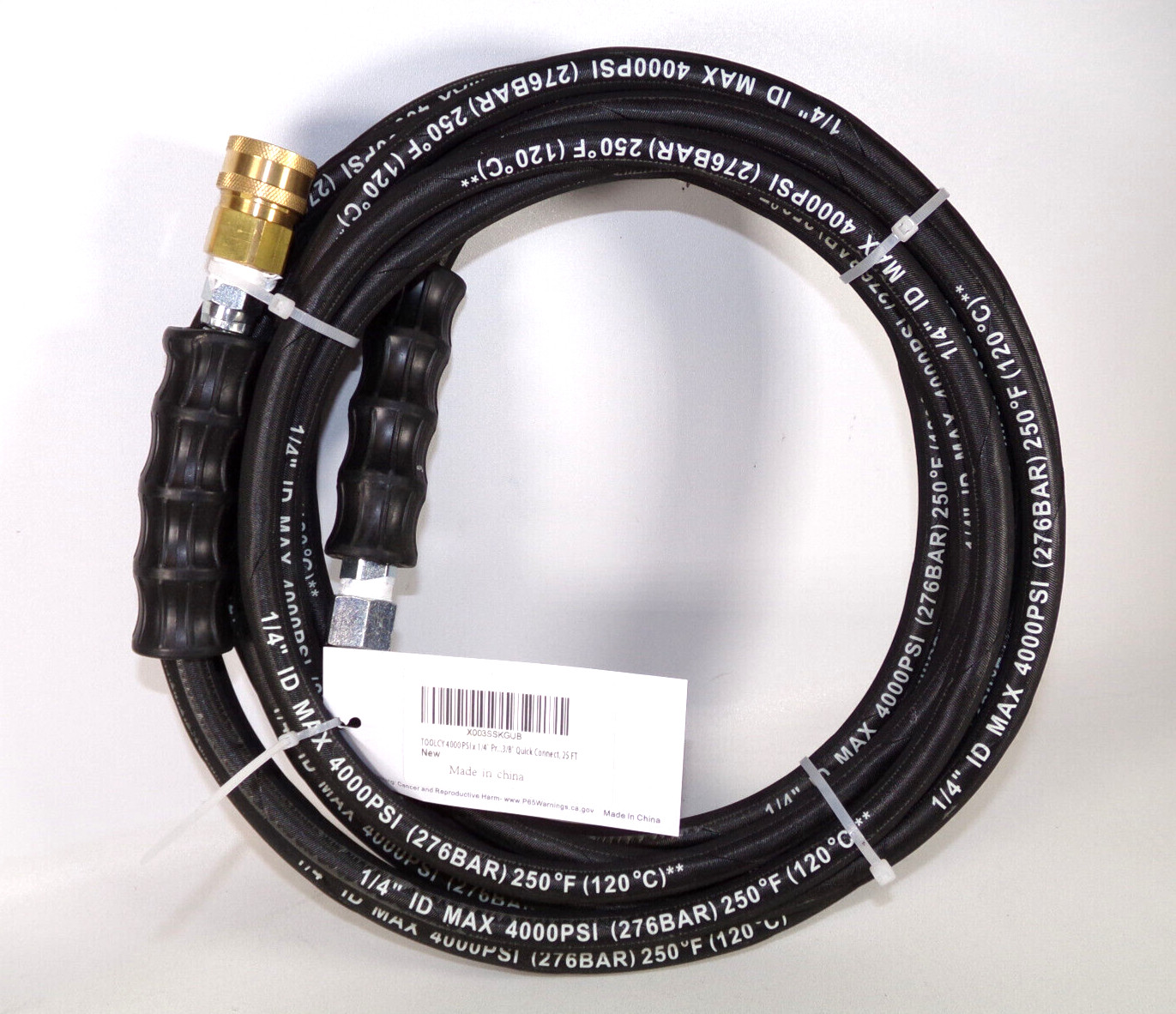 TOOLCY 4000 PSI x 1/4″ Pressure Washer Hose w/ 3/8″ Quick Connect, 25ft