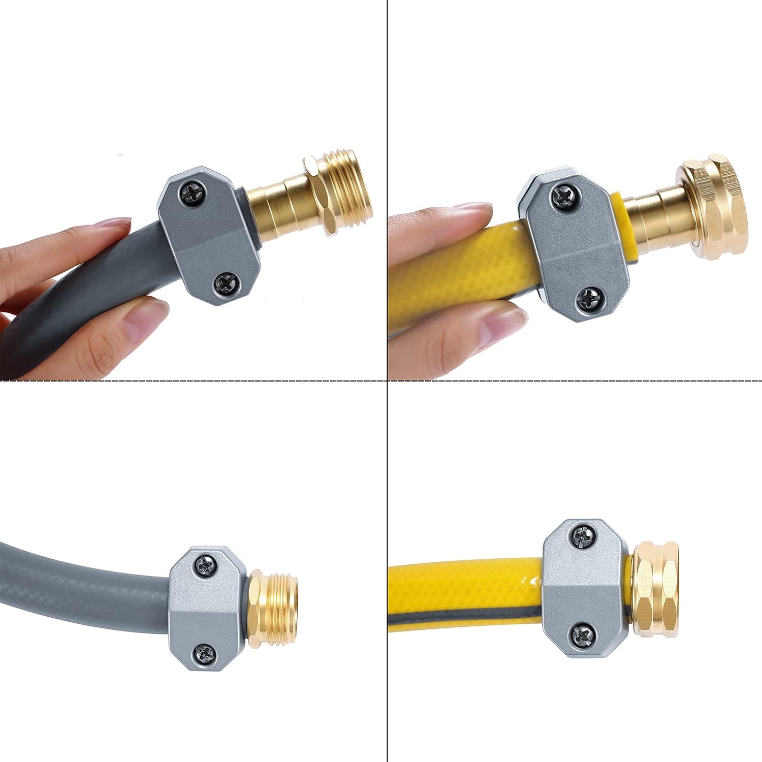 Garden Hose Repair Connector Fitting, Brass Mender Female 4 pcs Set,