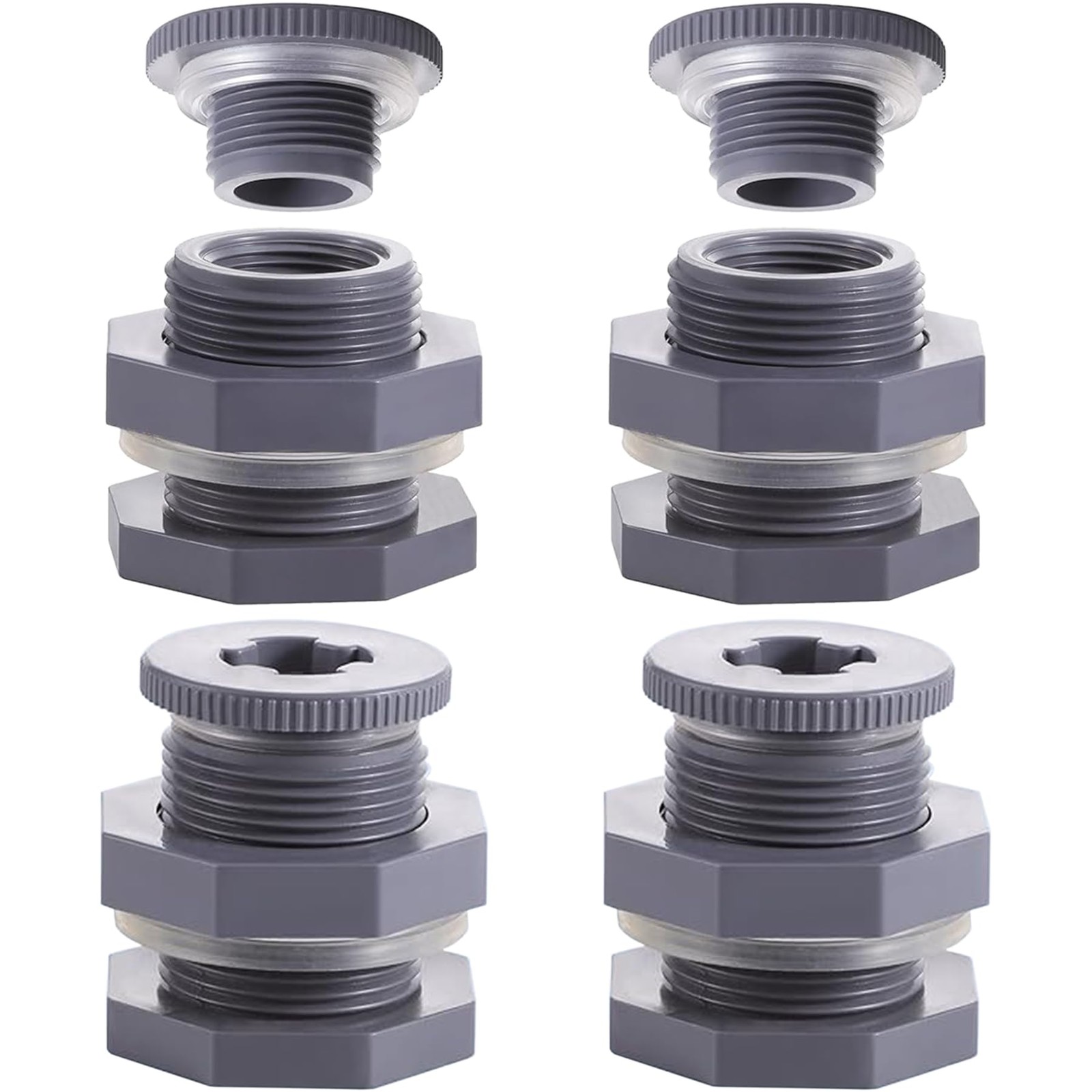 4 Pack 3/4 Inch Female PVC Bulkhead Fitting with Plug Fitting, Blue