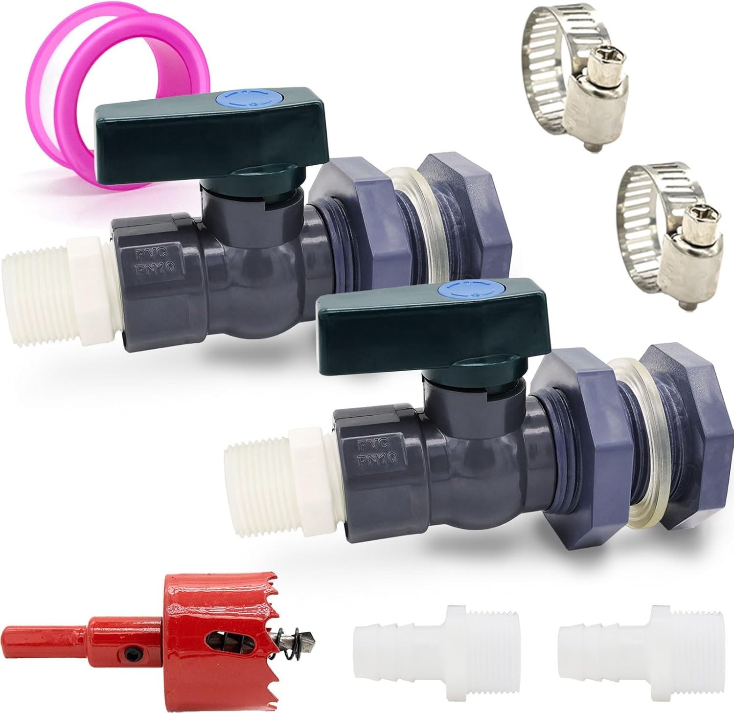 2 Set PVC Rain Barrel Diverter Kit 25mm/0.98 inch, 16mm/0.63 inch