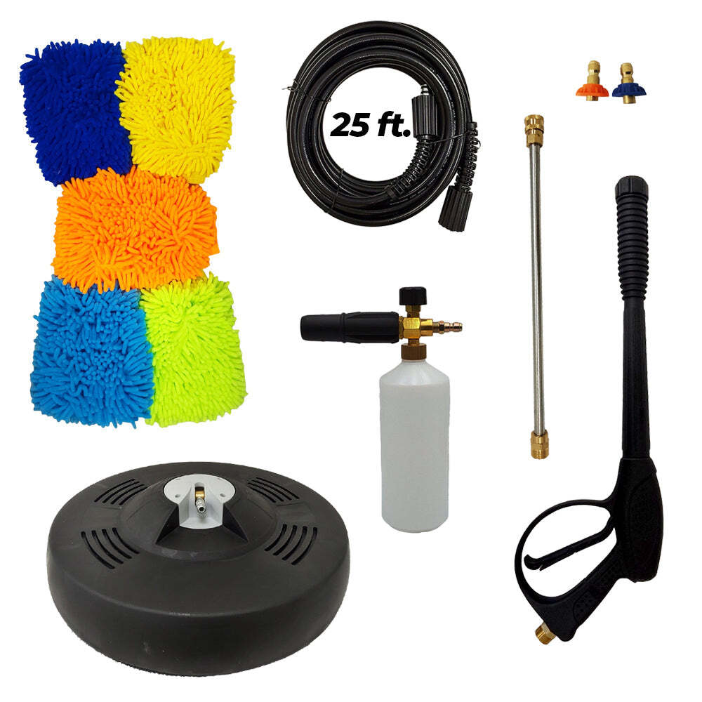 Pressure Washer Kit Surface Cleaner, Hose, Foam Lance, 5 Mitts, Gun and Wand
