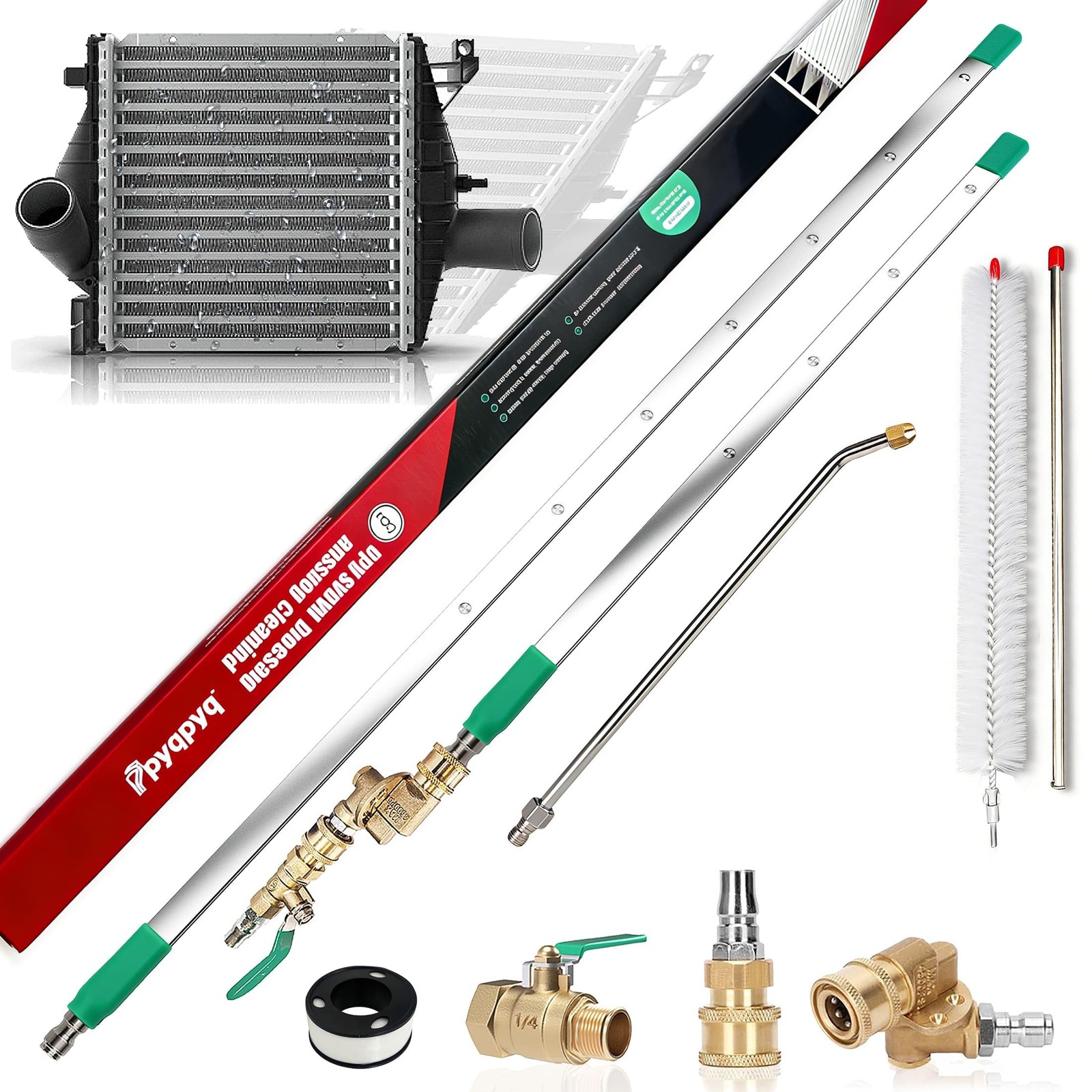 47″ & 24″ & 15″ Radiator Cleaning Wand 3-Piece Set, 4500 PSI 47 inches, Green