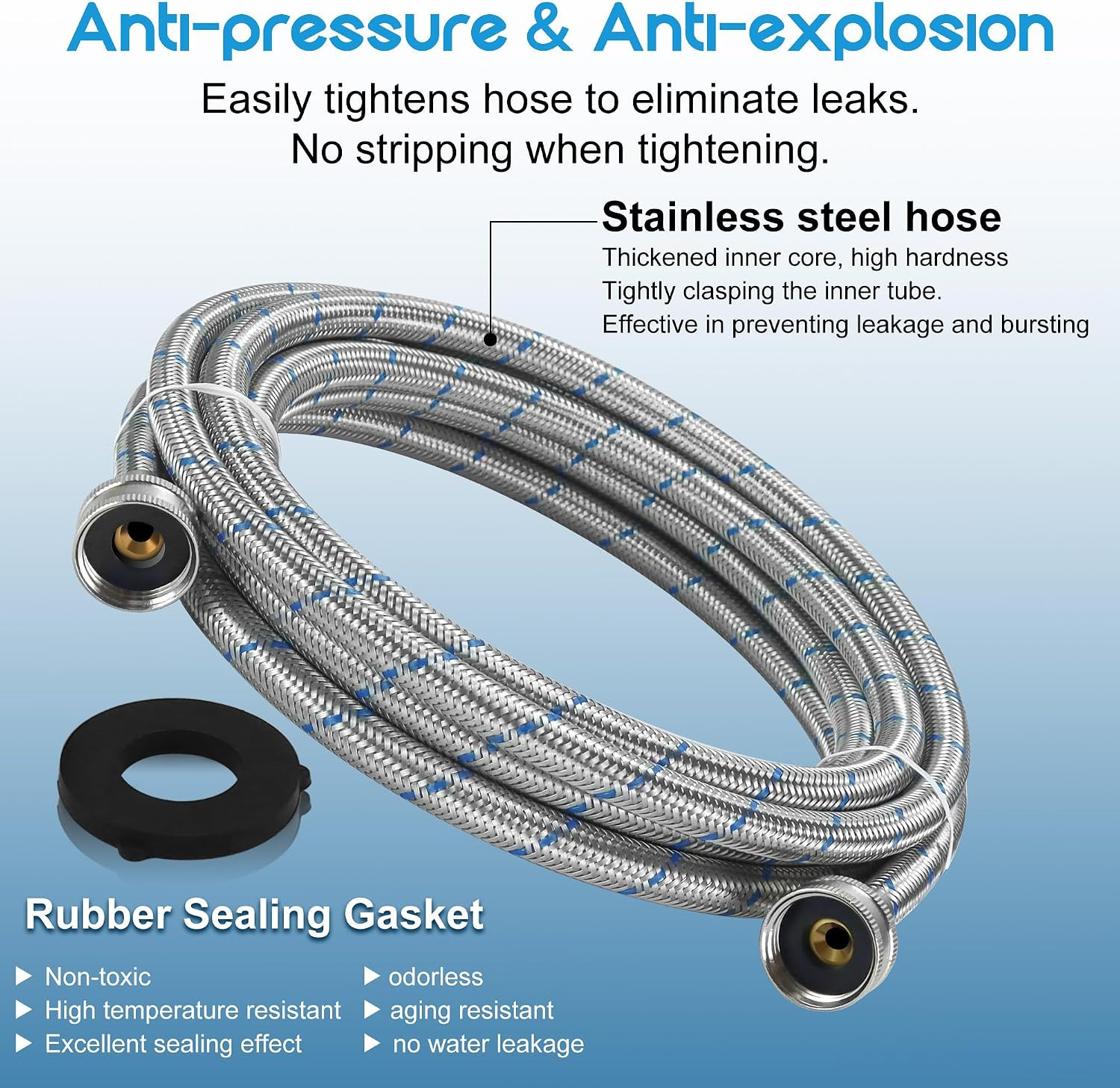 15FT Extra Long Washing Machine Hoses 3/4” Standard NPT Connections Burst-Proof