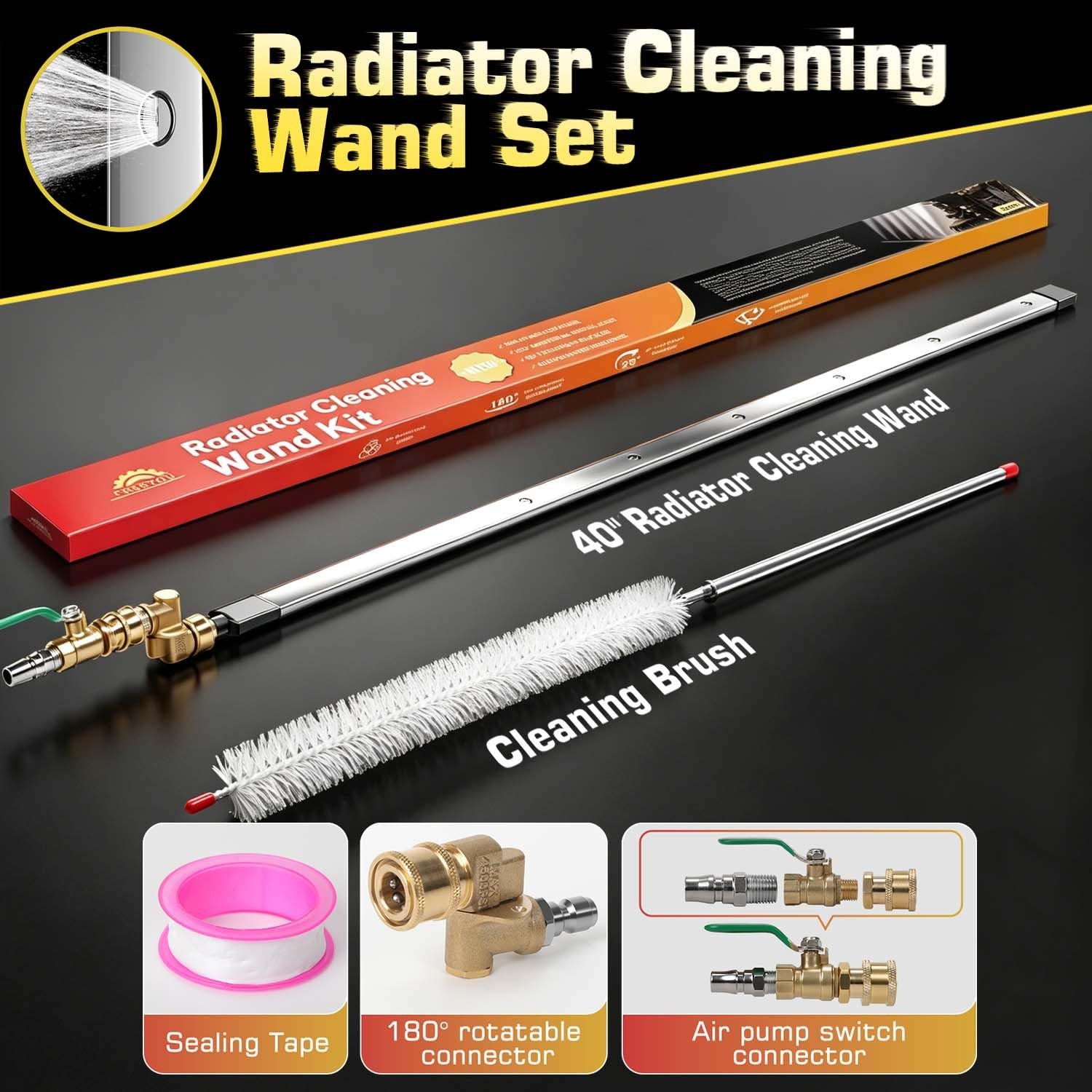 FREEYOU 40″ Upgraded Radiator Cleaning Wand Set (1 Piece), Silver