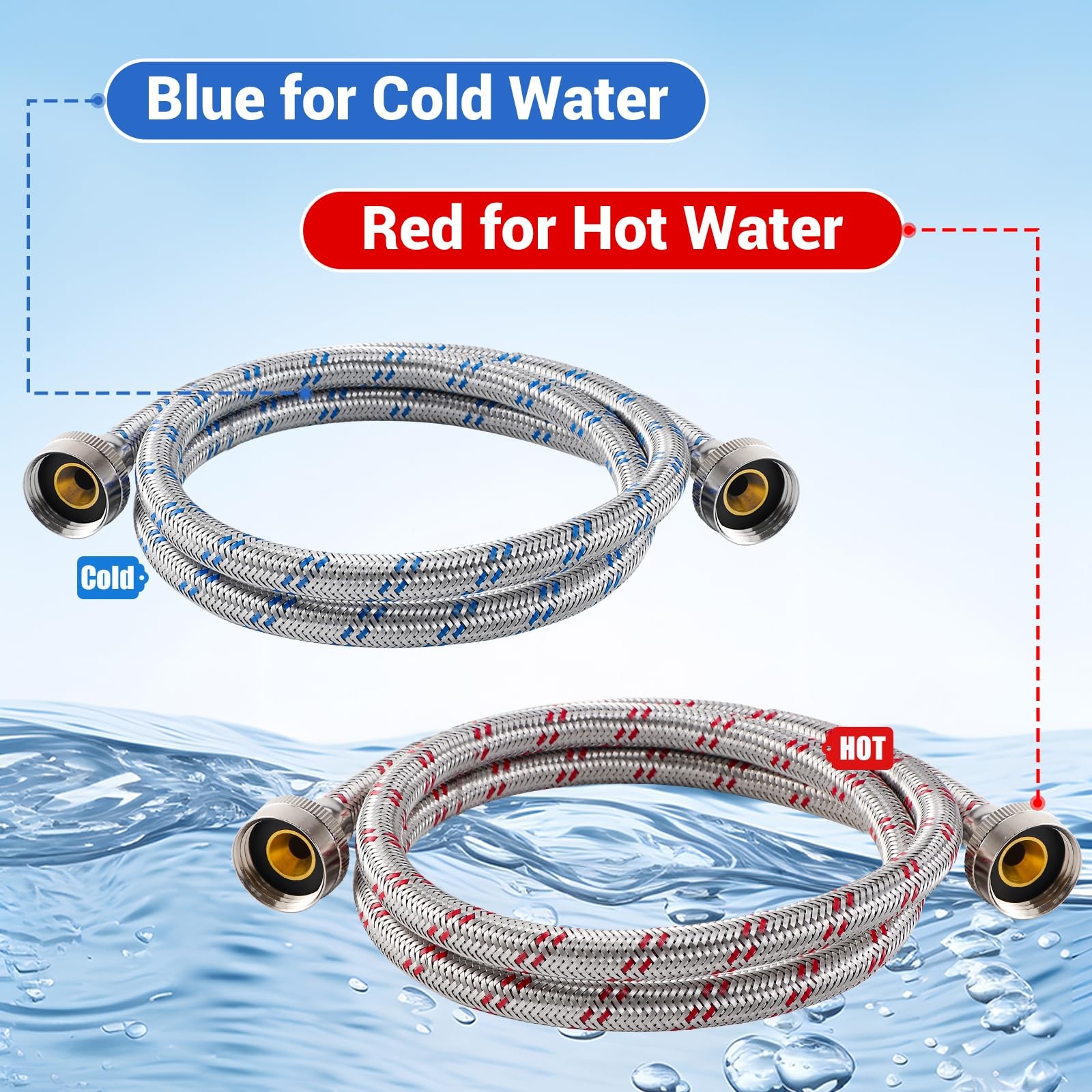 Yejesiy 4 Ft Washing Machine Hoses, 2 Packs Premium 4 Feet, red and blue
