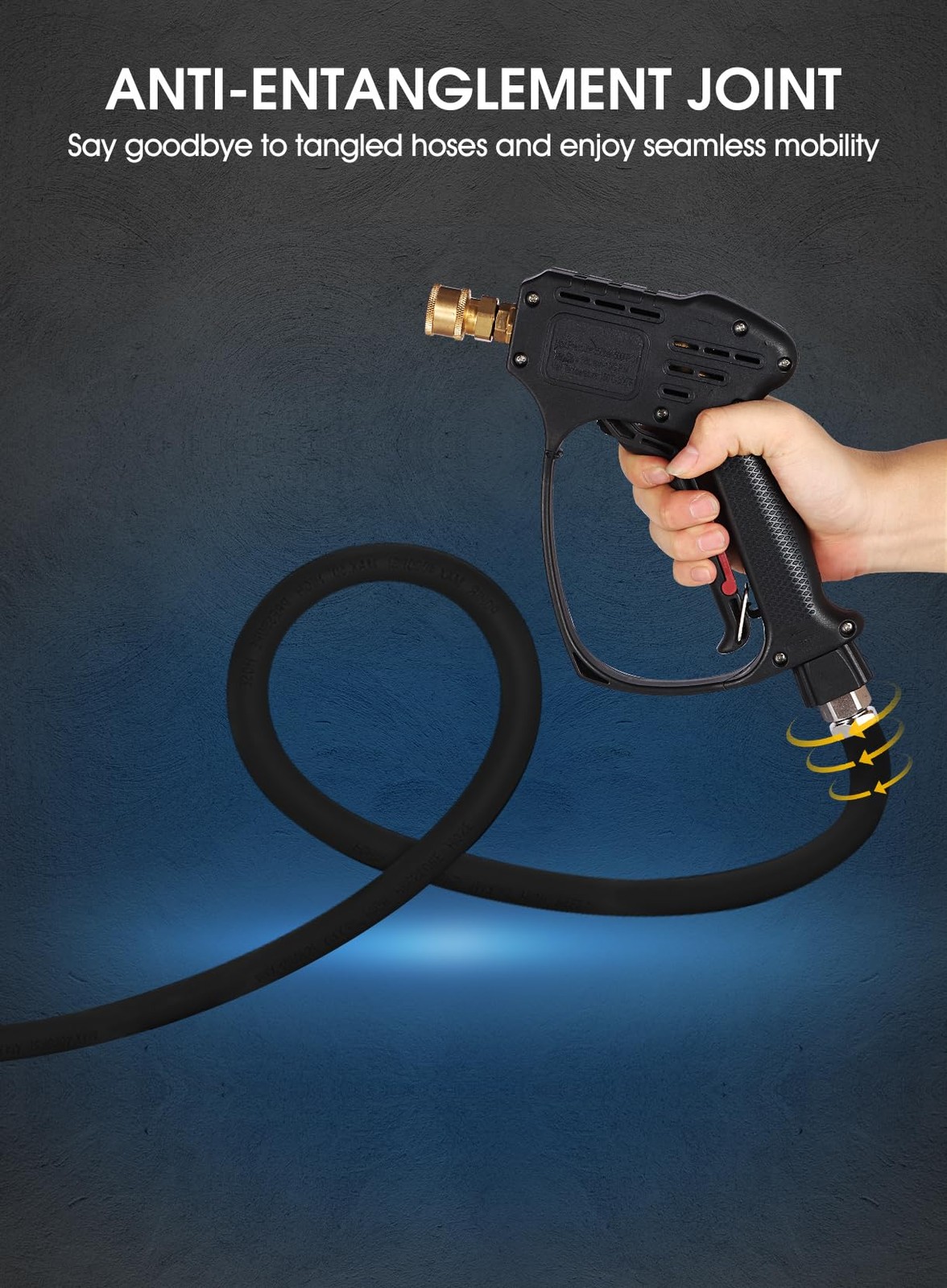Short Pressure Washer Gun, 5000 PSI Max Swivel High Black