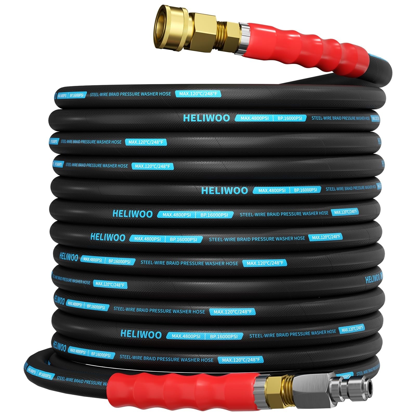 4800 PSI Pressure Washer Hose 50FT, 3/8” Steel Wire Braided Kink Resistant P…