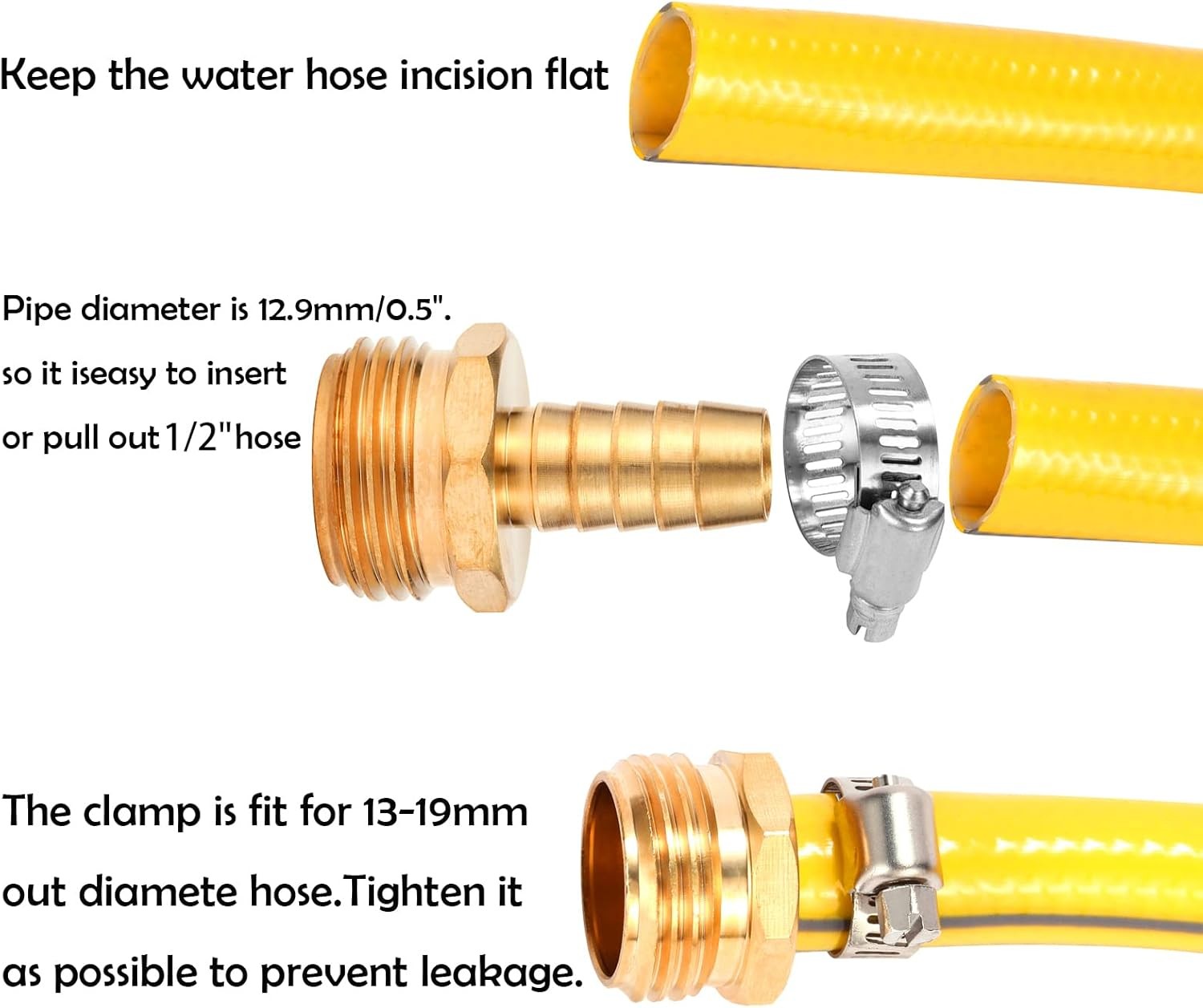 Brass Garden Hose Connector 3-Set, Fit for 1/2" hose(Female & Male)