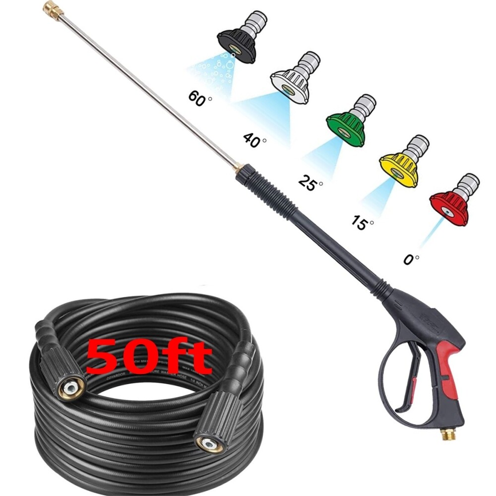 High Pressure 4000PSI Car Power Washer Gun Spray Wand Lance Nozzle + 50ft Hose