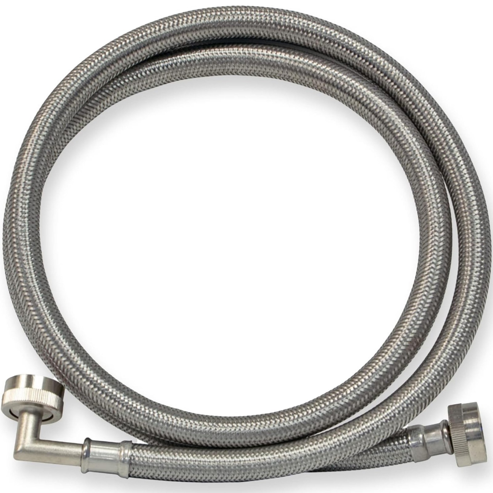 Eastman 4 ft Washing Machine Hose Connector with Elbow, 3/4 in 4 Ft., Silver
