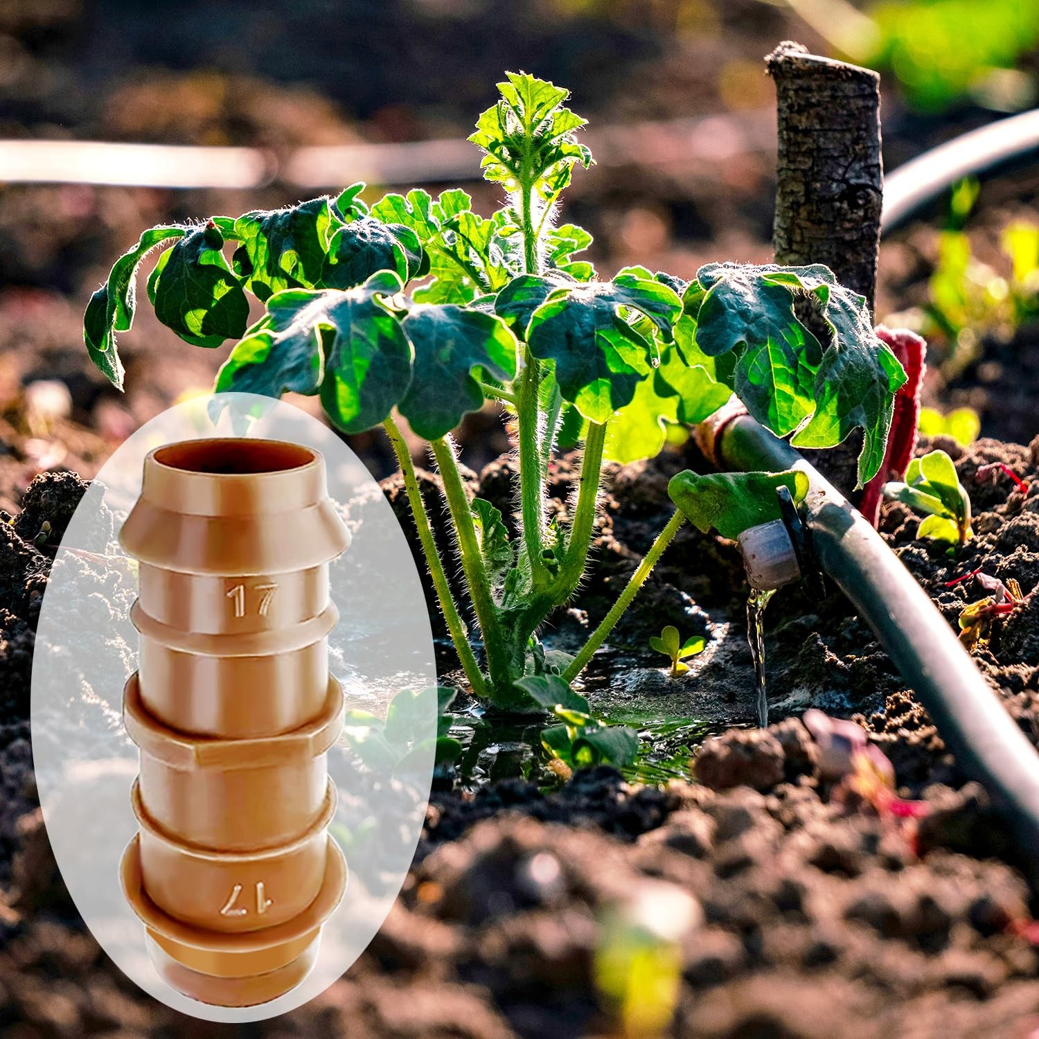 25 Pack Drip Irrigation Barbed Coupling Fittings – 1/2 Inch (17mm, Browm