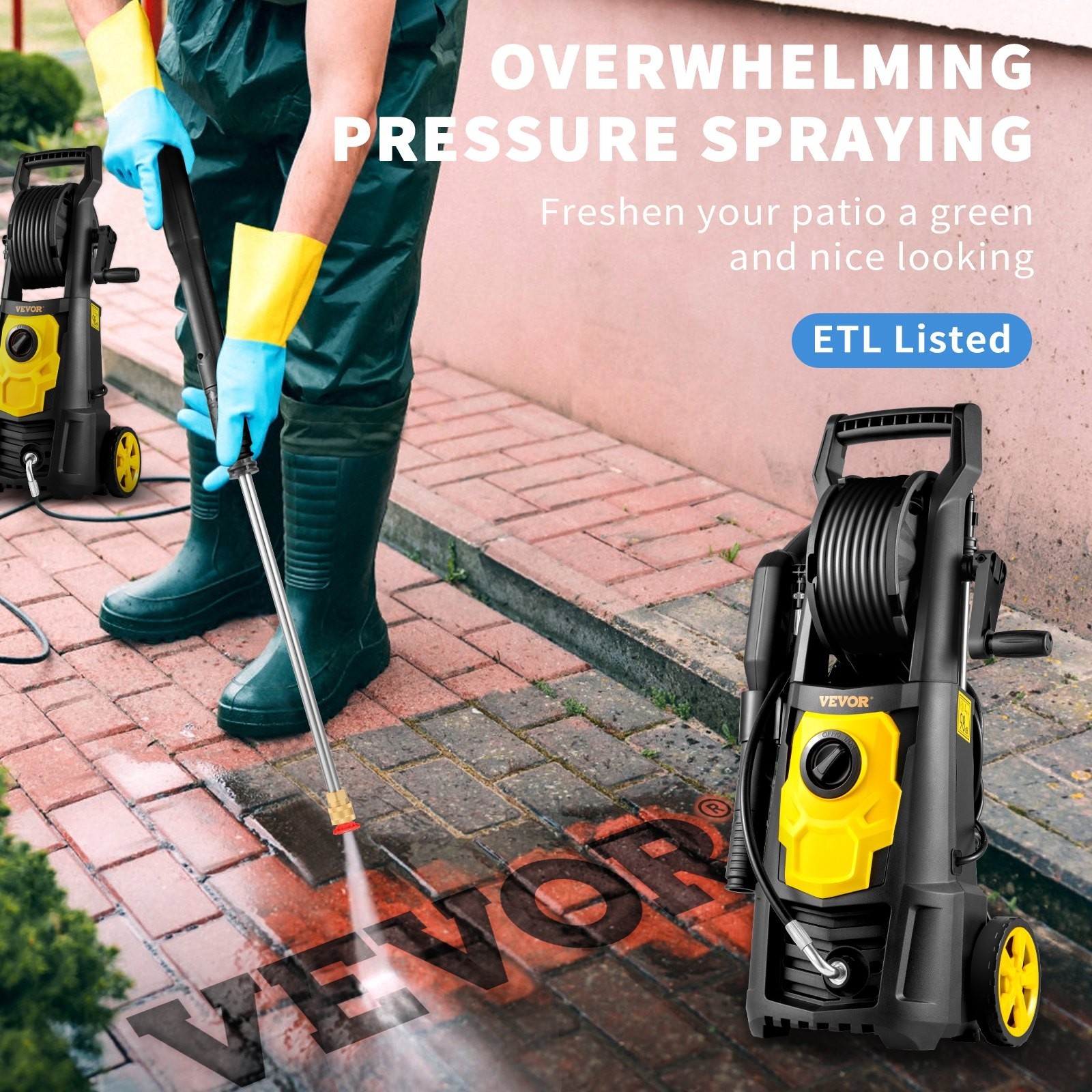 VEVOR Electric Pressure Washer, 2000 PSI, Max 1.65 GPM Power Washer with 30 ft H