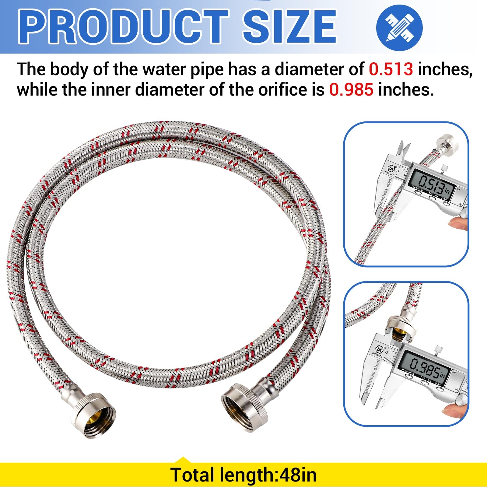 Yejesiy 4 Ft Washing Machine Hoses, 2 Packs Premium 4 Feet, red and blue