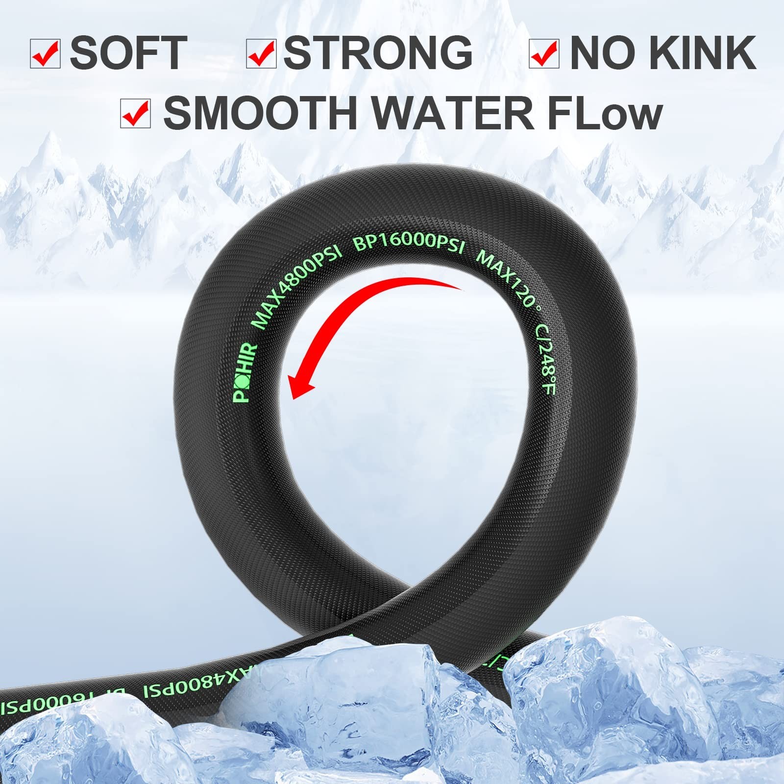 5FT Pressure Washer Whip Hose, 3/8’’ Jumper Hose 4800PSI with Quick