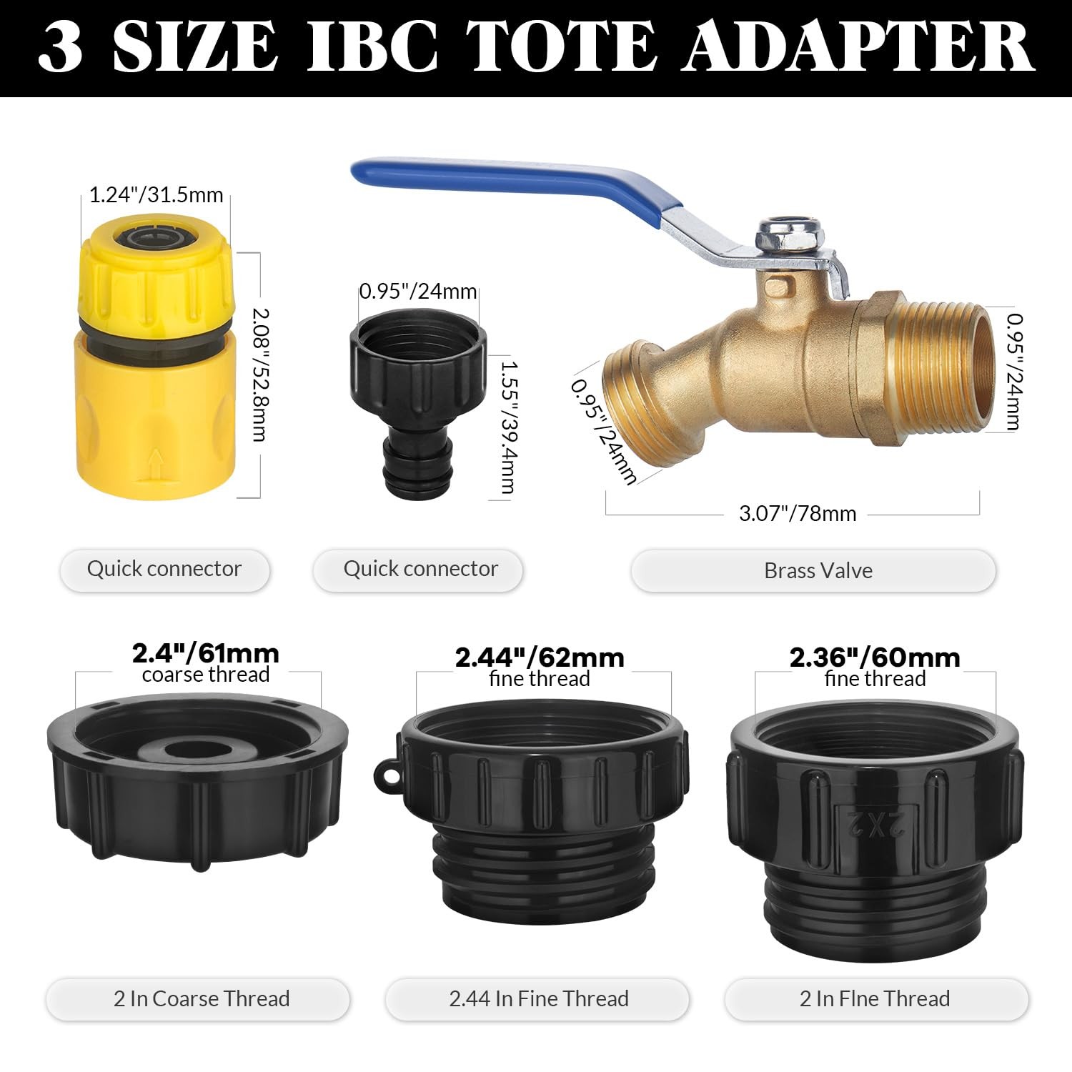 IBC Tote Hose Adapter 275-330 Gallon Water Tank High Flow Valve