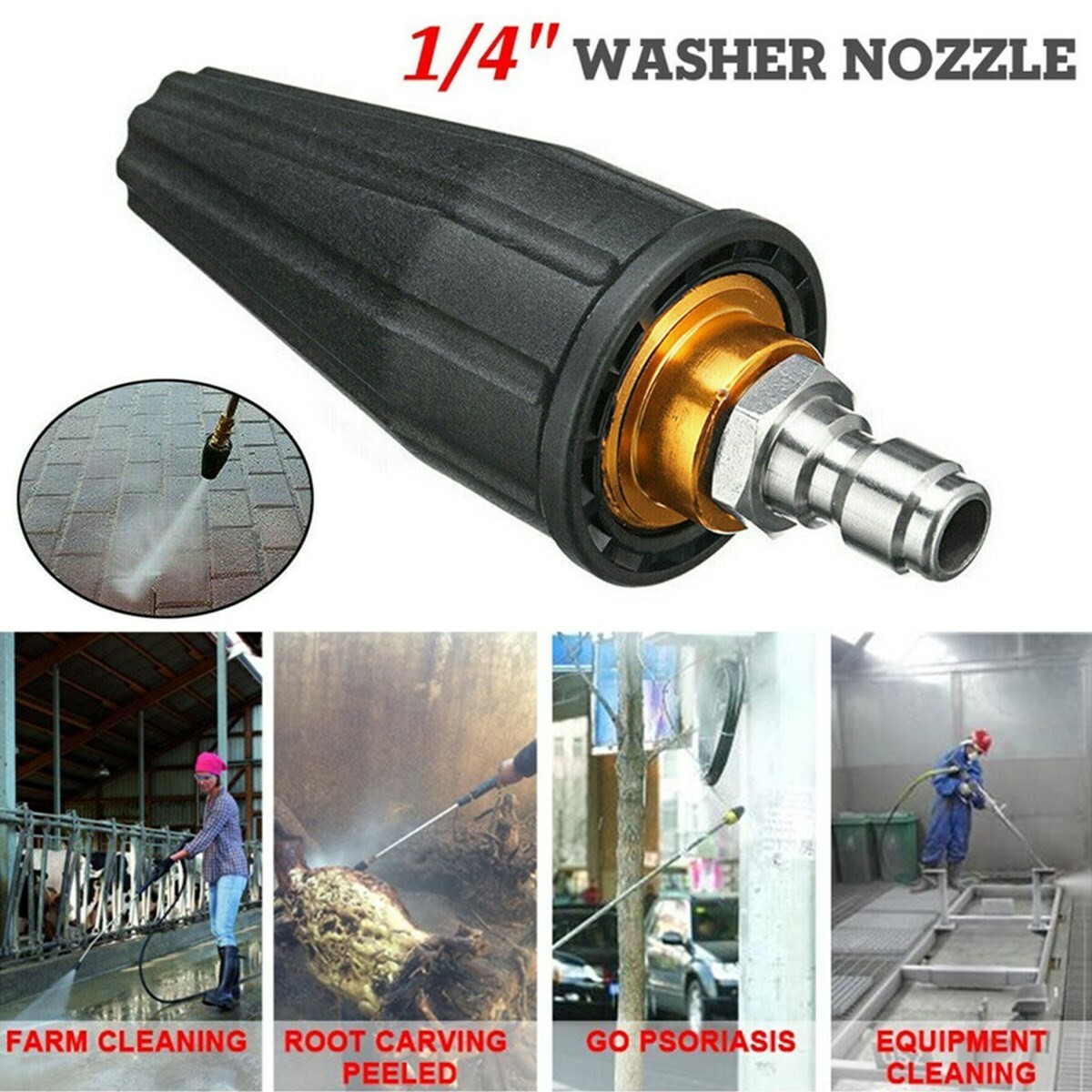 1/4″ High Pressure Washer Rotating Turbo Nozzle Spray Tip 4.0 GPM 4000PSI Spray