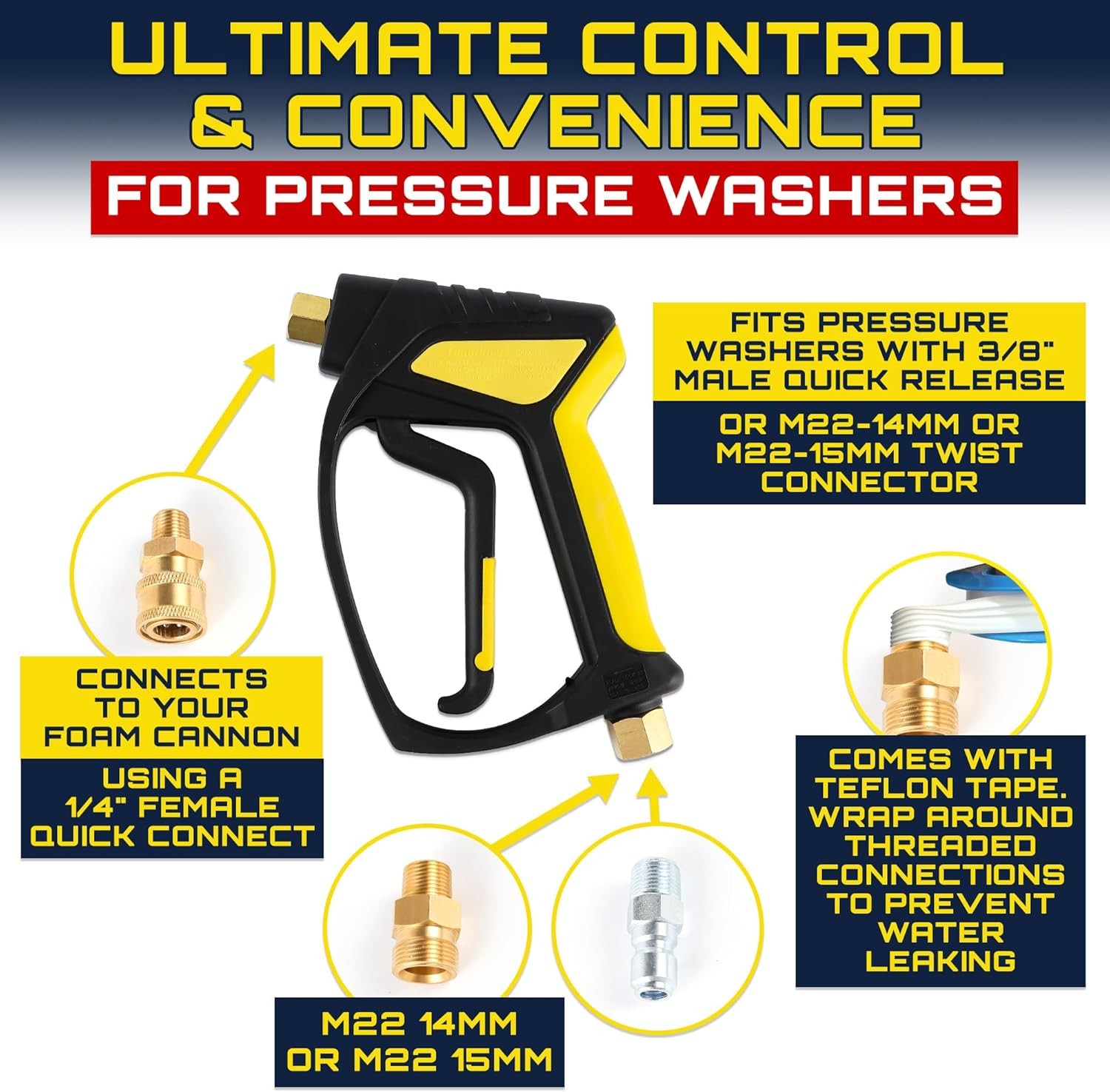 Foam King Short Pressure Washer Gun Handle, Snub Nose Power Washer with Swive…