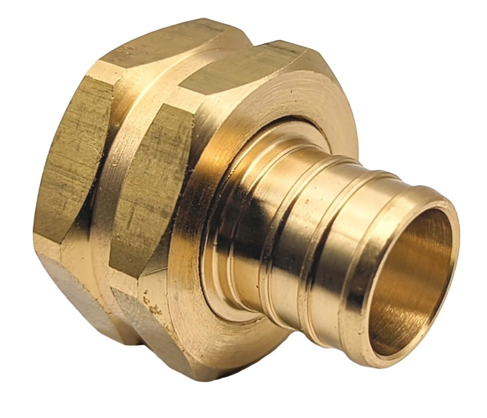 Brass Garden Hose Adapter Swivel Fitting, 3/4” PEX Barb and 3/4” GHT