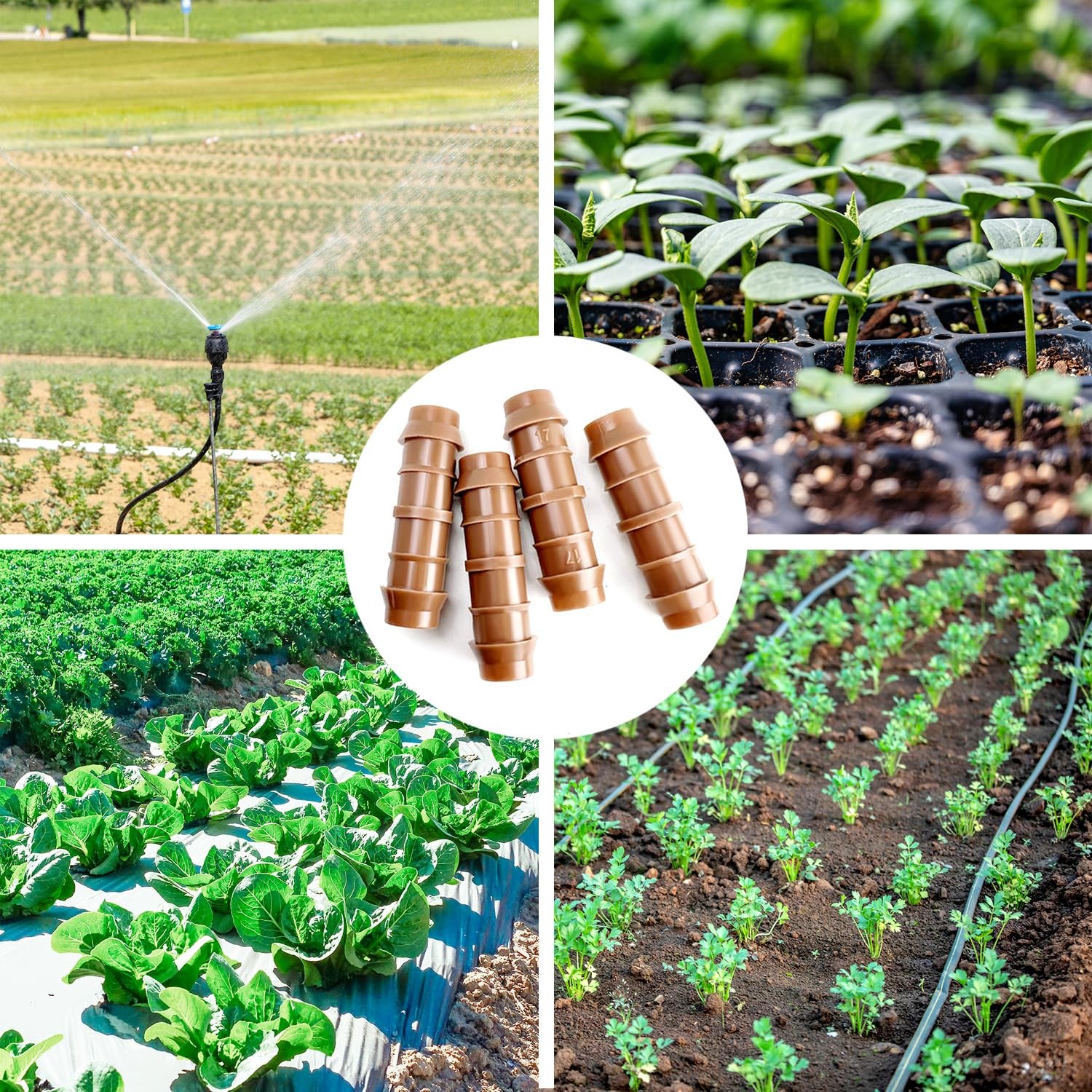 25 Pack Drip Irrigation Barbed Coupling Fittings – 1/2 Inch (17mm, Browm