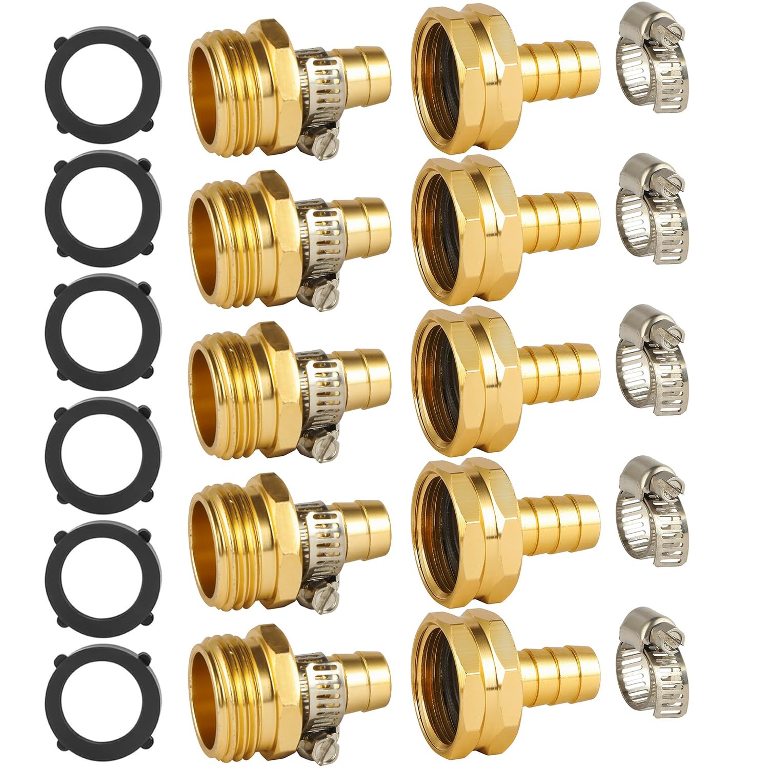 5 Set Garden Hose Repair Connector Kit with Clamps, 5 Set, Fit for 1/2″ hose