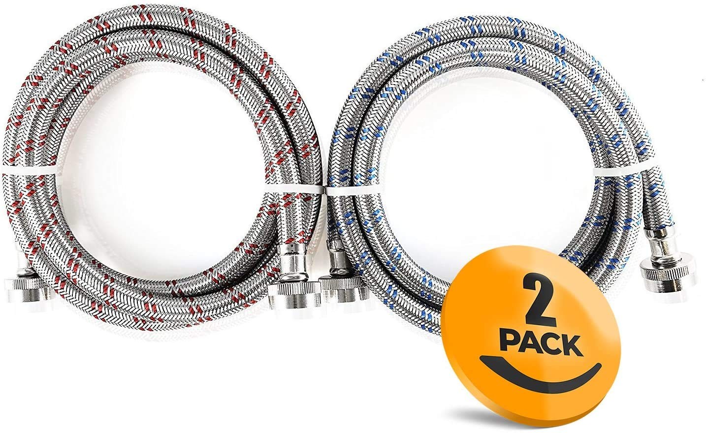 K&J Premium 4ft Stainless Steel Washing Machine Hoses 4ft,