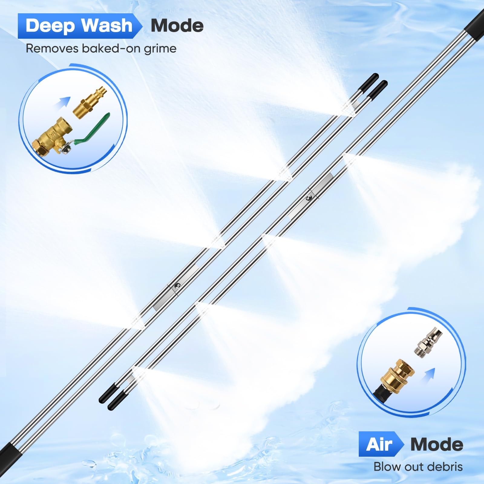 8 Nozzle Tips Double-Tube Radiator Cleaning Wand Tool Set, 34 inches, Black