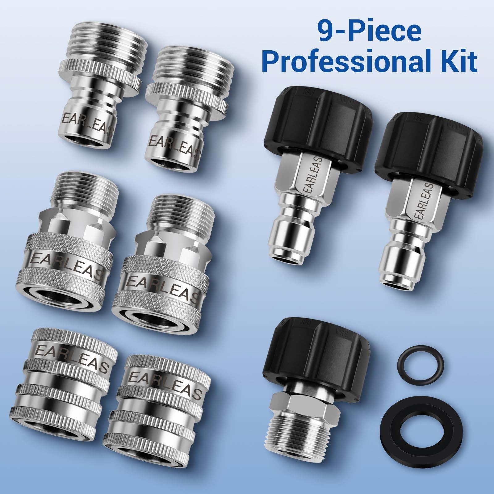 Pressure Washer Quick Connect Kit, 9-Piece Stainless Steel Adapter Set, M22-1…