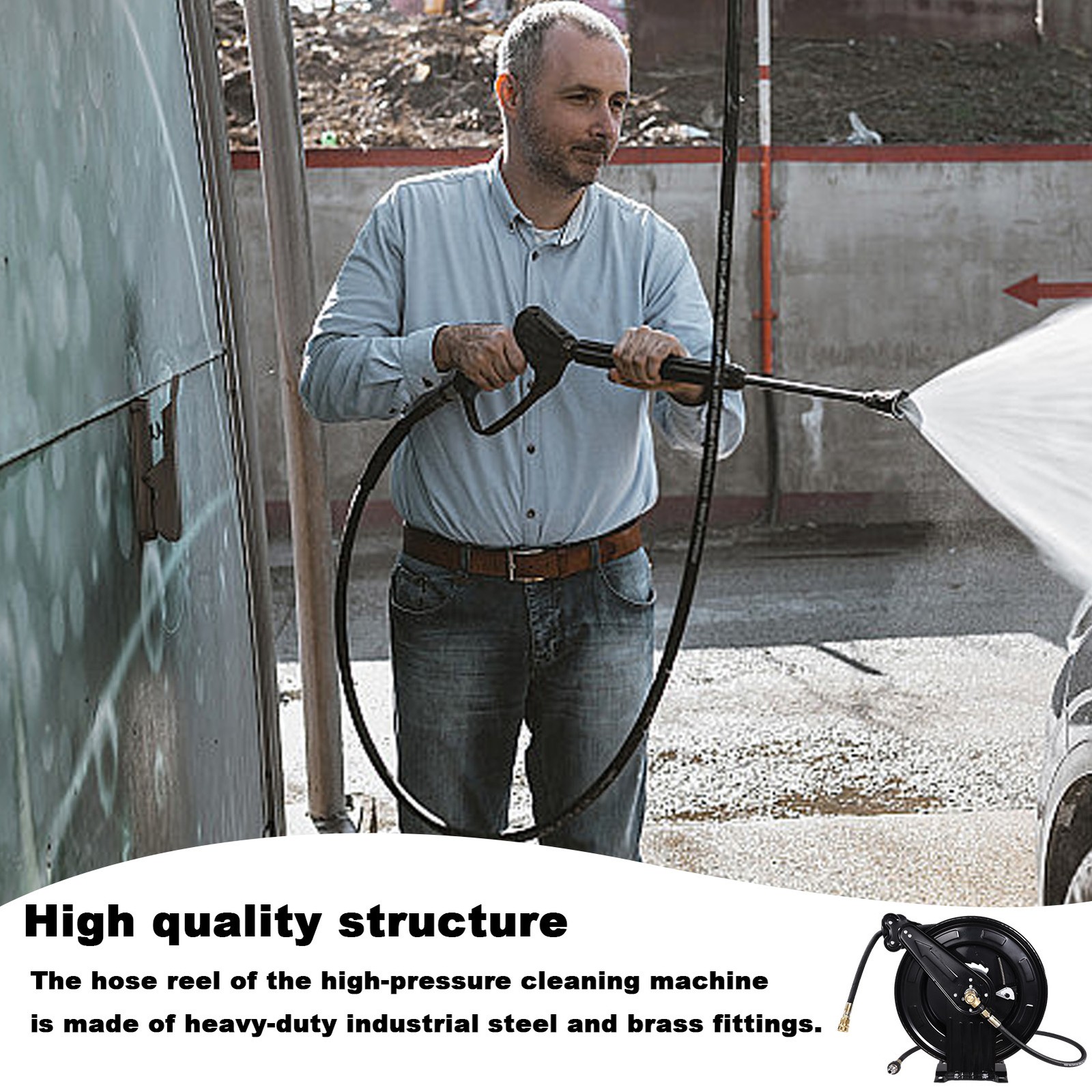 Heavy Duty High pressure Power Washer Jet Wash Hose Reel 3/8″ HoseX15M,4000PSL-