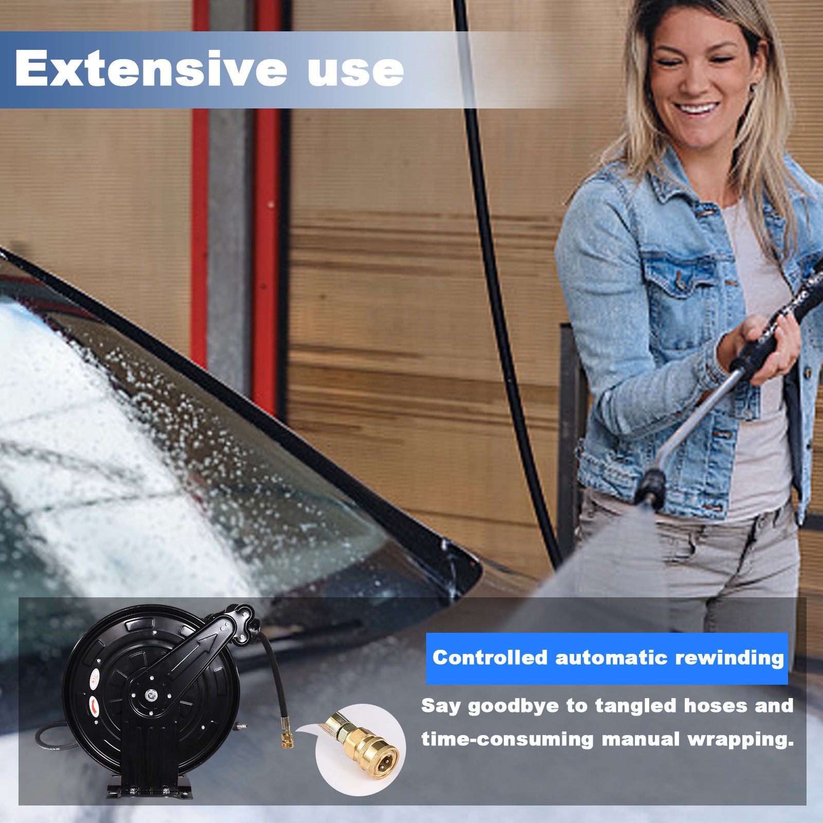 Heavy Duty High pressure Power Washer Jet Wash Hose Reel 3/8″ HoseX15M,4000PSL-