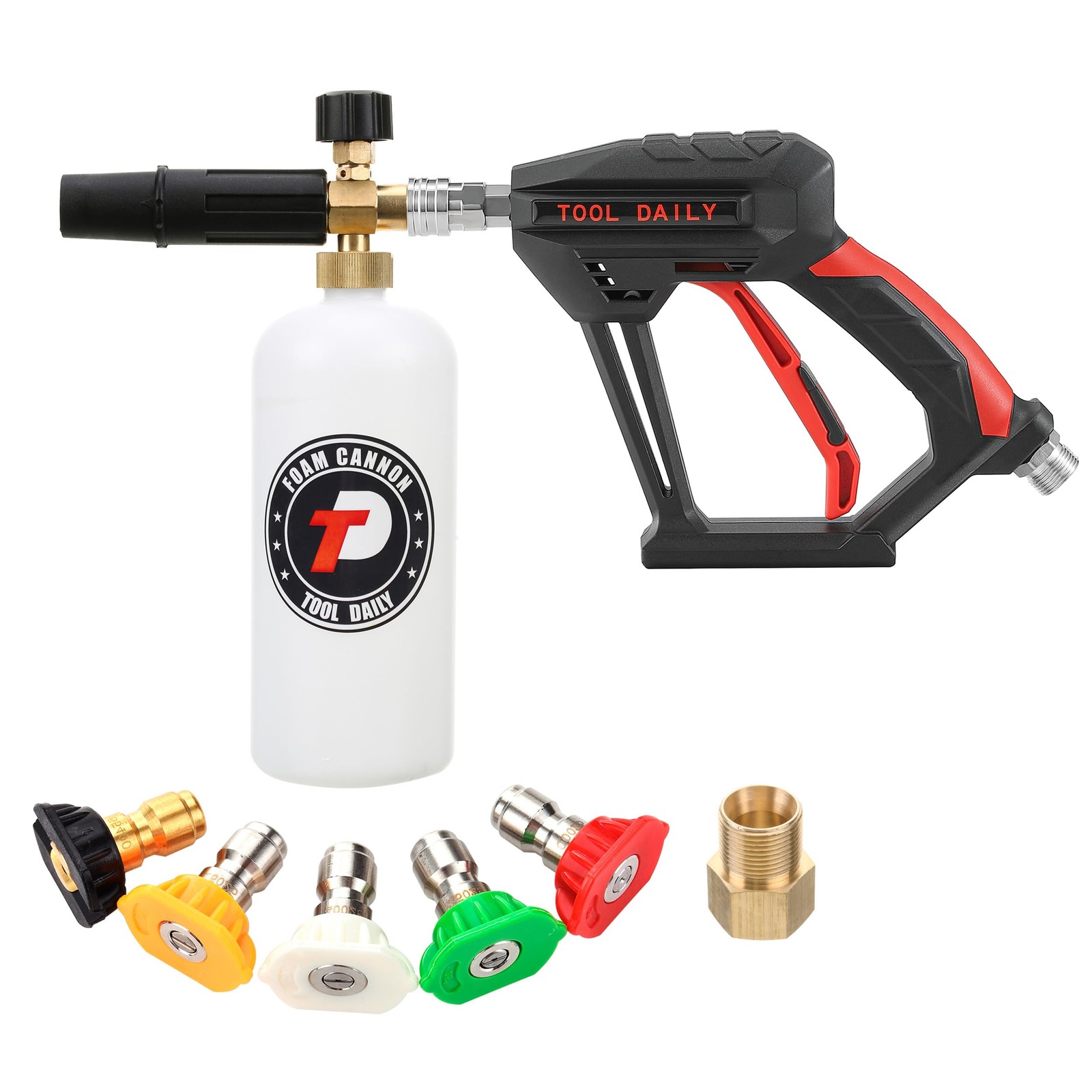 Tool Daily Short Pressure Washer Gun with Foam Gun, Black, Red, White