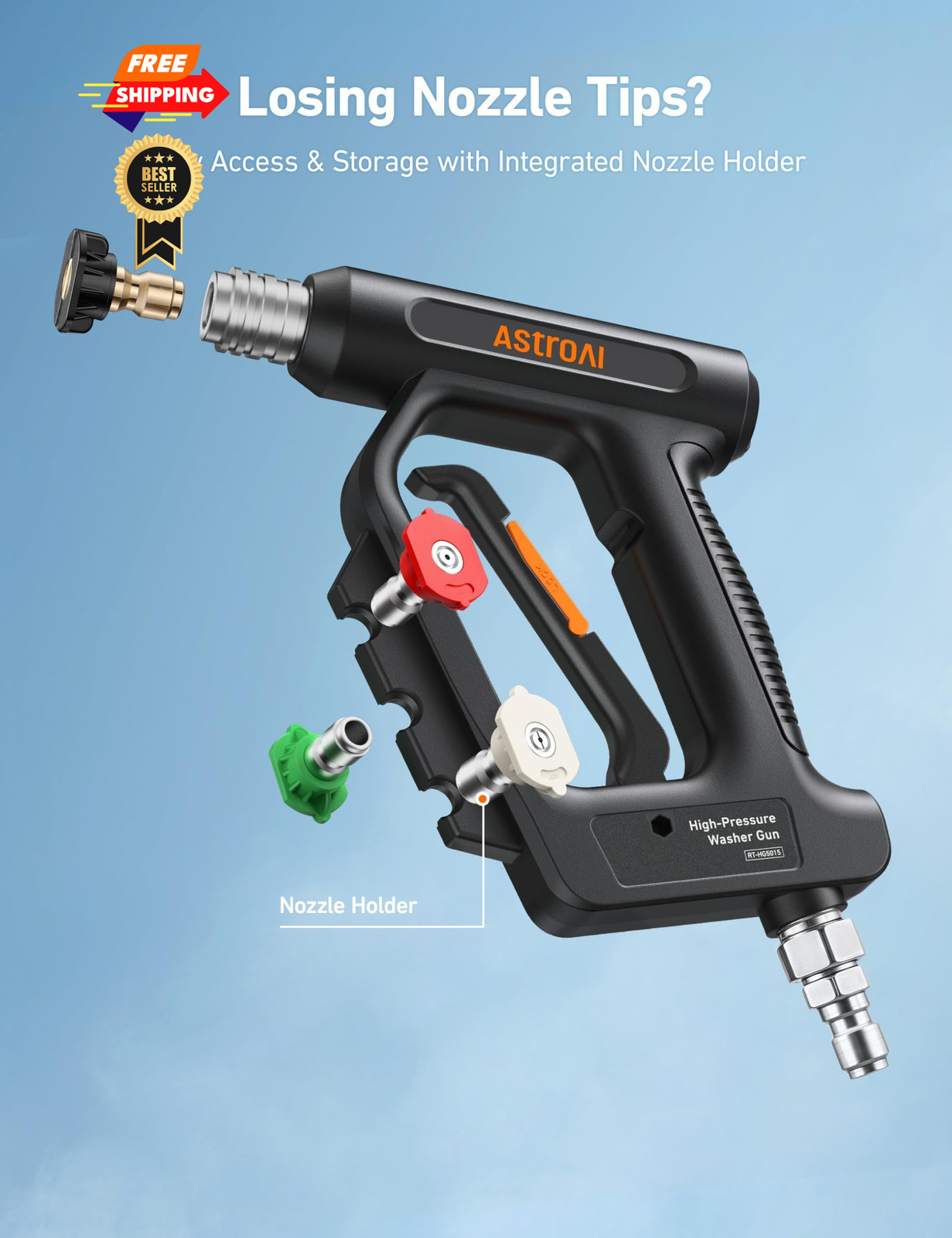 AstroAI Short Pressure Washer Gun with Swivel, Power Short, Black