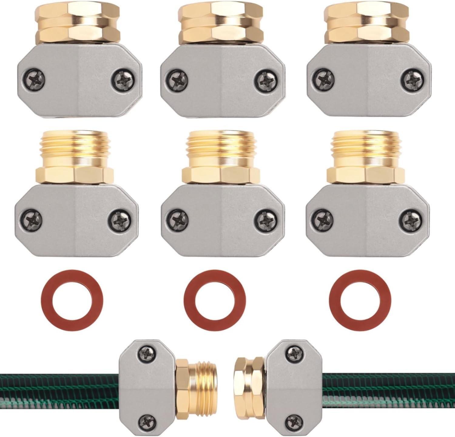Hose repair kit,（3 Sets）garden hose Fittings Aluminum Gold Silver Red