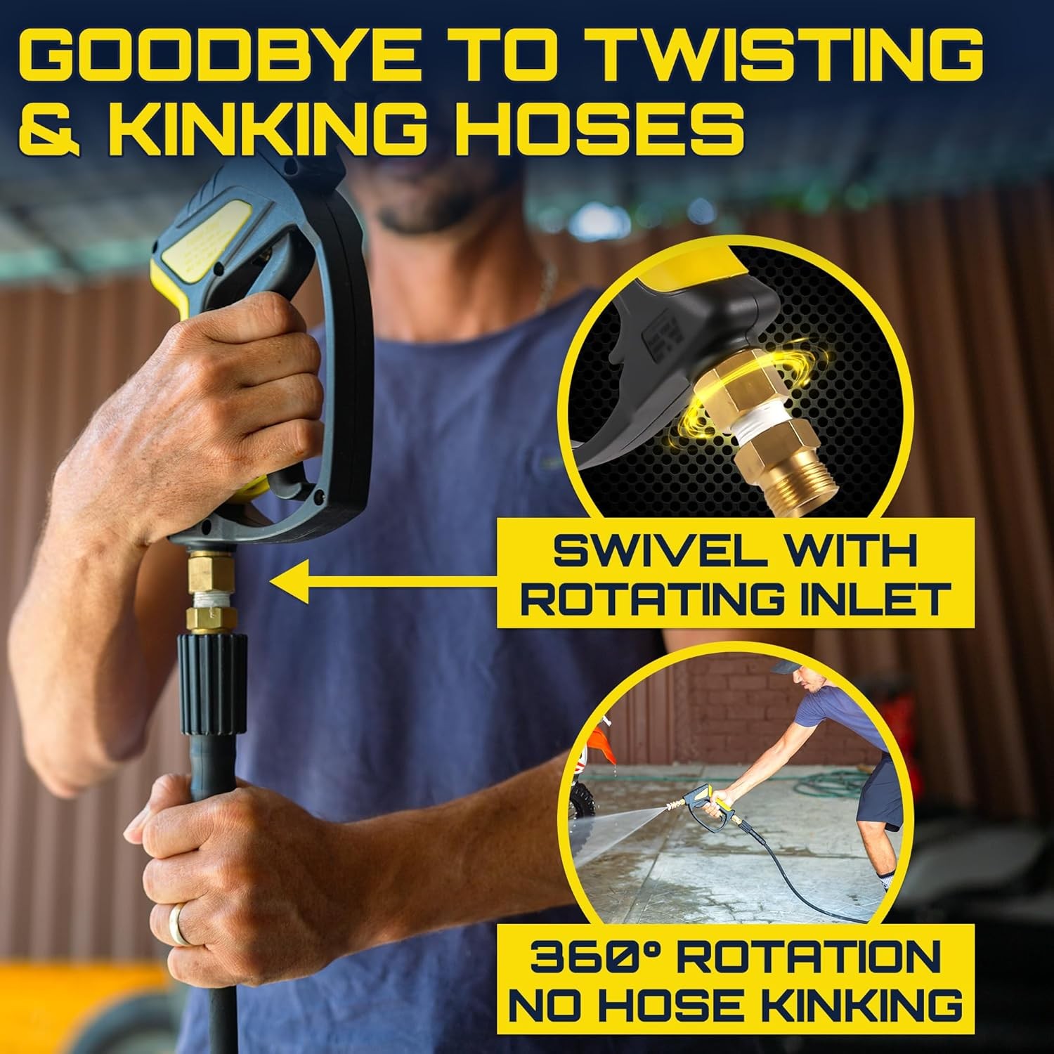 Foam King Short Pressure Washer Gun Handle, Snub Nose Power Washer with Swive…