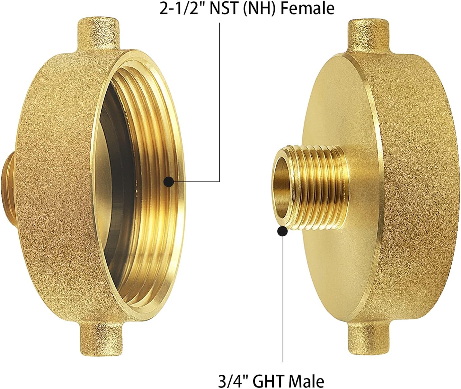 NOVINO Fire Hydrant Hose Adapter 2-1/2″ 2-1/2"NH x 3/4"GHT, Brass