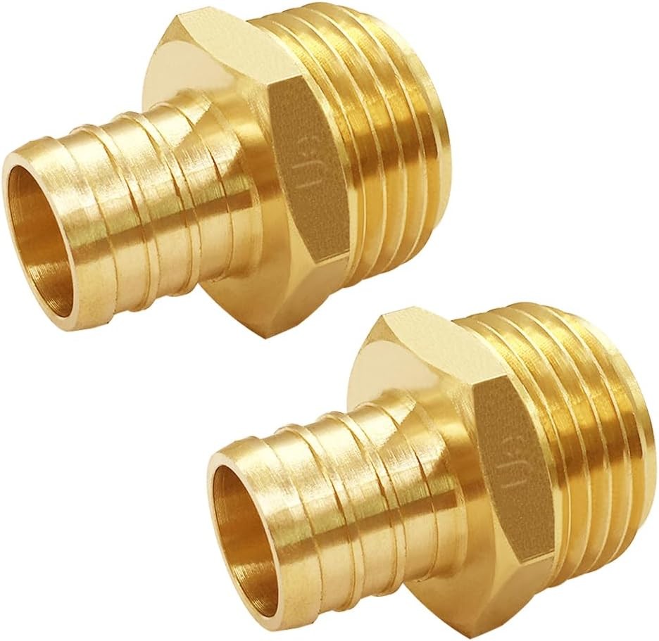 2PCS Solid Brass 3/4″ PEX Barb to GHT Male Garden Hose 3/4 Inch,